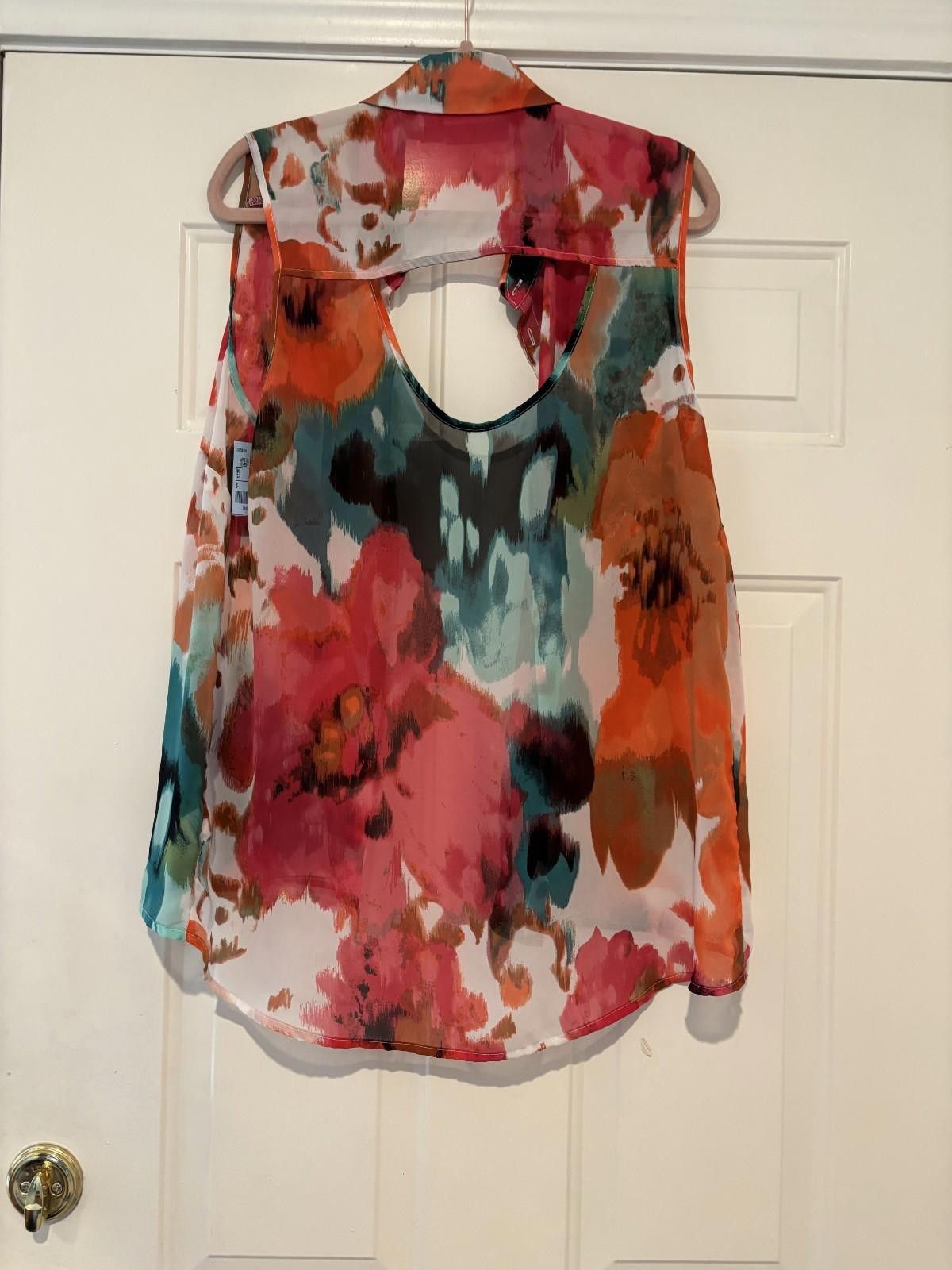 Misunderstood Womens Bisou Bisou floral sleeveless sheer blouse sz XL #337 Size XL / US 12-14 / IT 48-50 - 2 Thumbnail