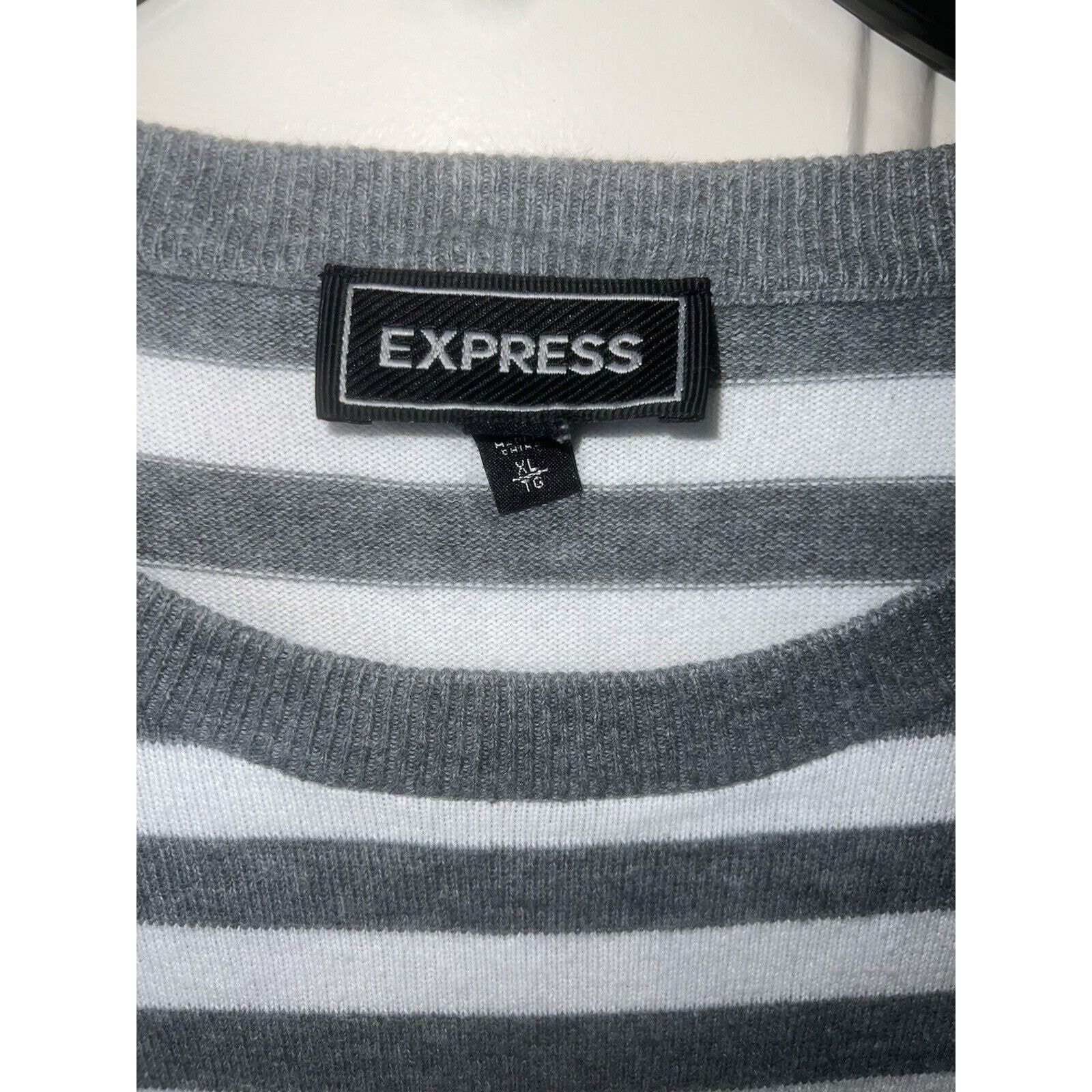 Express Express Women’s Striped Sweater Size XL Gray Pullover White Size XL / US 12-14 / IT 48-50 - 2 Thumbnail