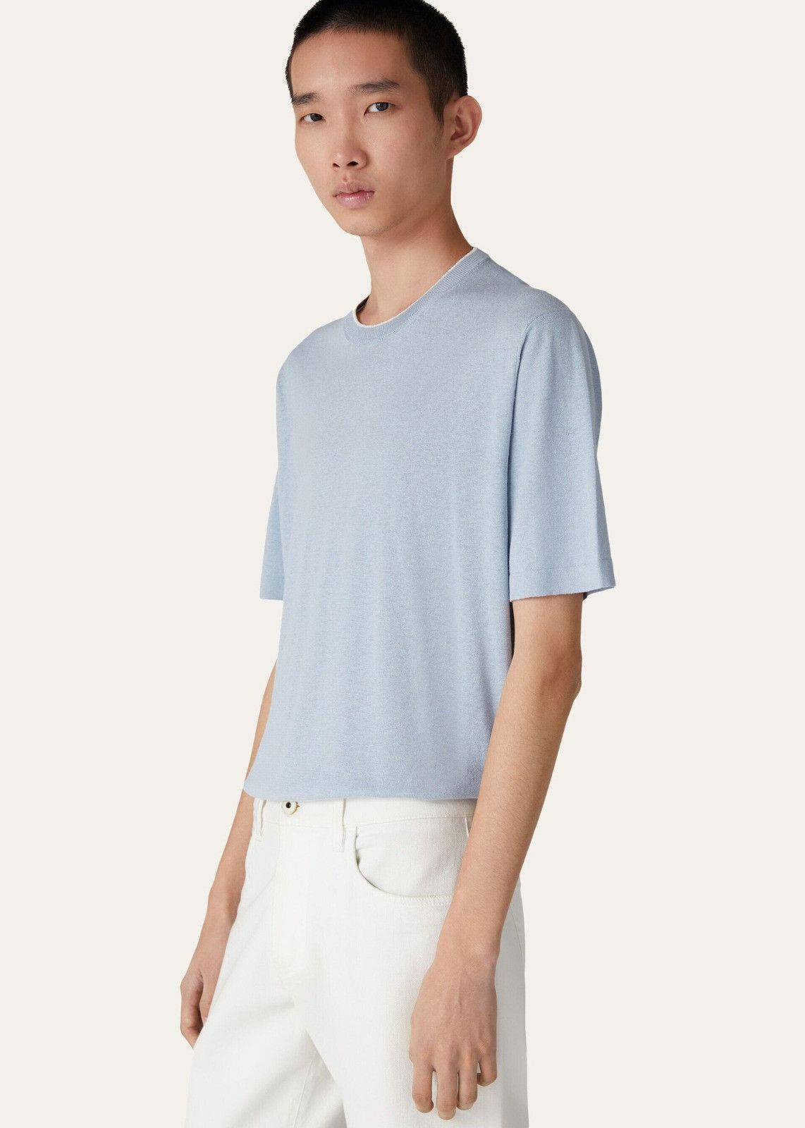 Loro Piana o1srvl11e1224 Girocollo Plain-Knitted T-Shirt in Ombre Blue Size US L / EU 52-54 / 3 - 5 Thumbnail