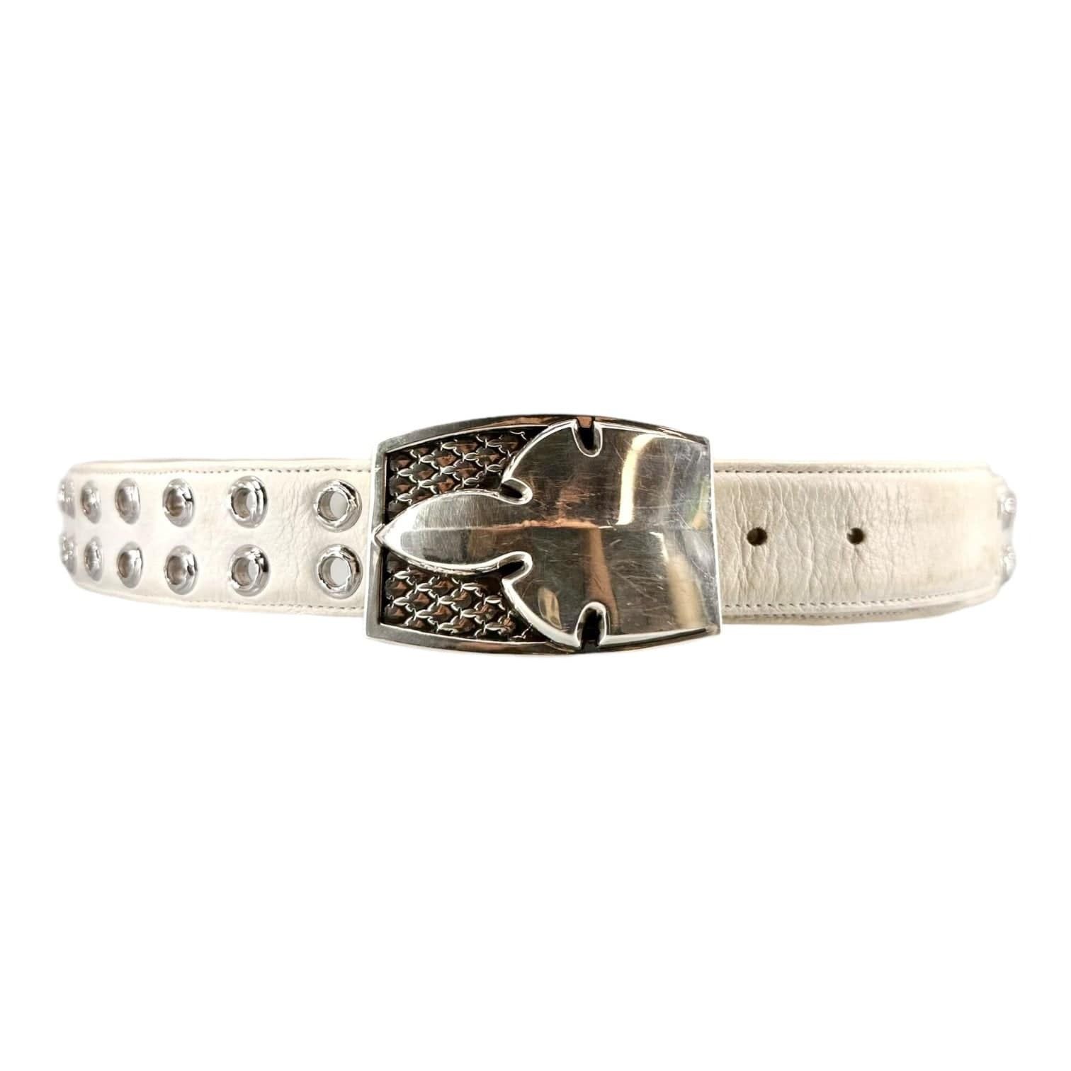 image of Chrome Hearts Le Fluer .925 Silver Buckle Roller Leather Bel in White, Men's (Size 36)
