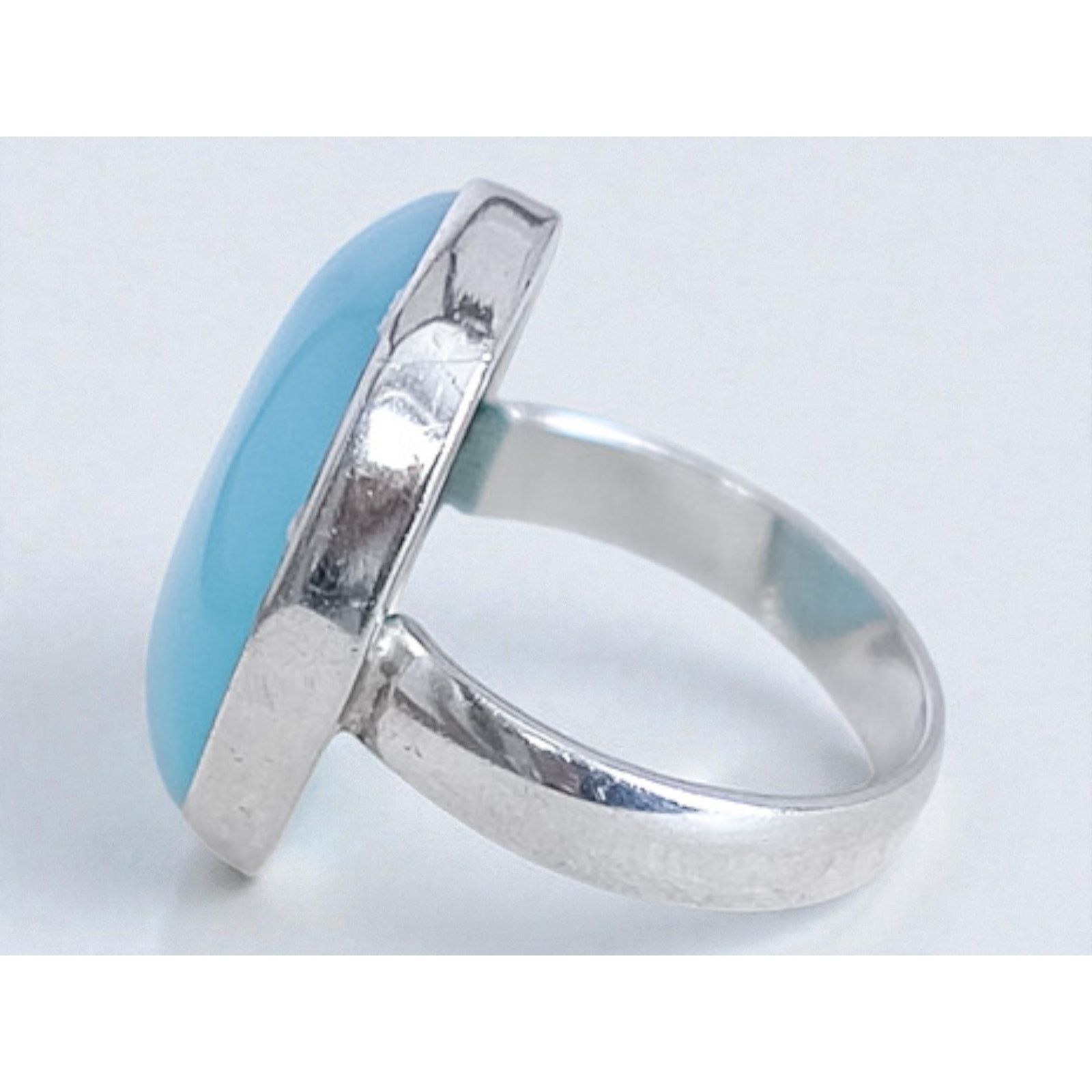 Other Vintage 925 Silver Blue Chalcedony Ring Large Oval Size ONE SIZE - 3 Thumbnail