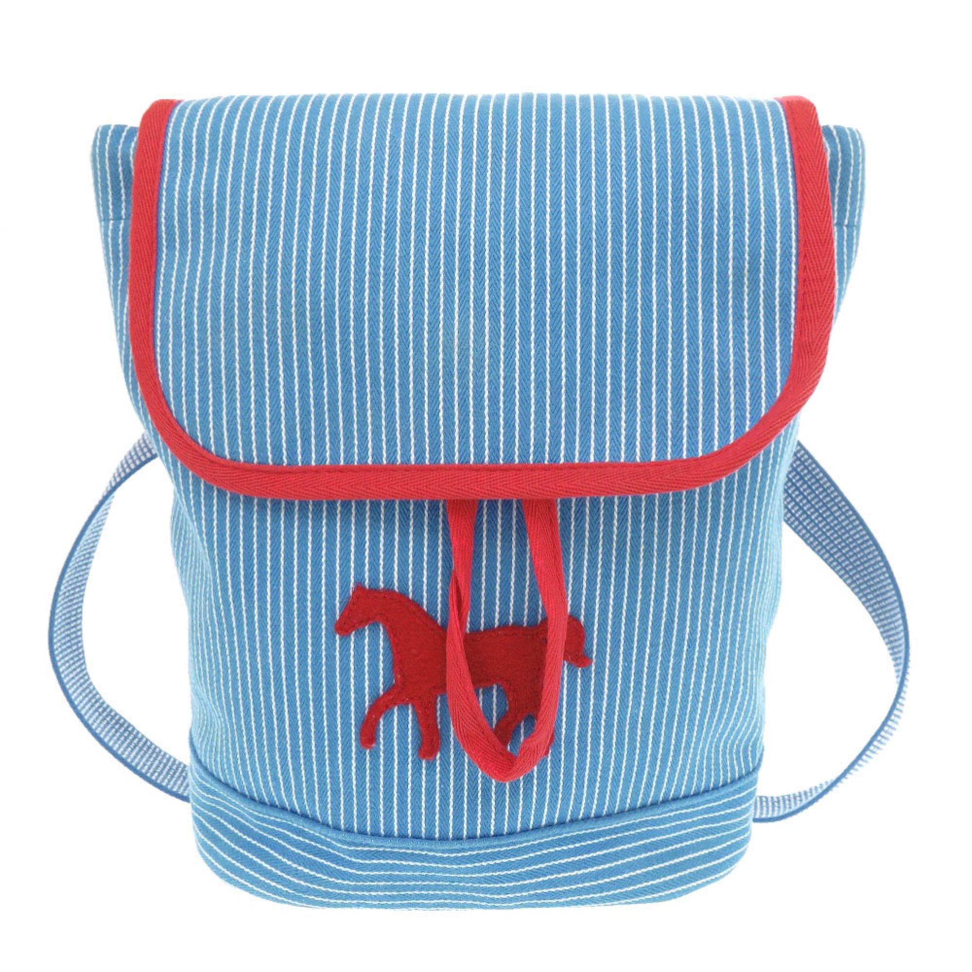 Hermes Backpack Horse Stripe Caval Color Blue Canvas HERMES Kids Hermès Hermes Kids Backpack - Horse Stripe Caval Red Blue  main image 4