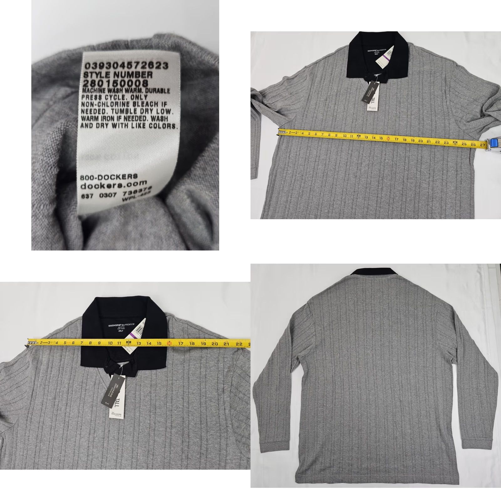 Dockers VINTAGE Dockers Polo Shirt Men XL Gray Striped Ribbed Cotton Collared 2 Tone Black Collar Shirts Polo Size US XL / EU 56 / 4 - 8 Thumbnail
