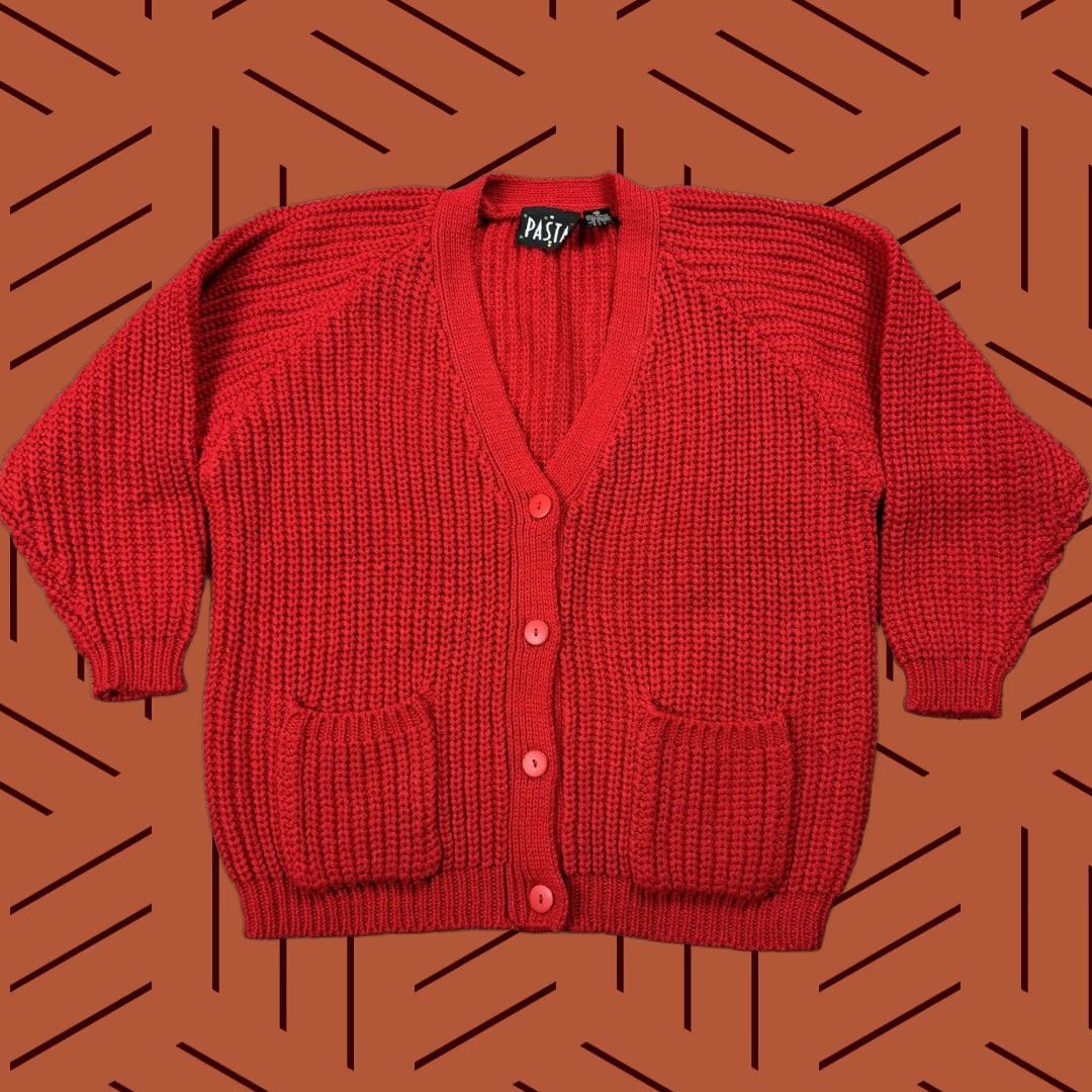 Etro VINTAGE Pasta Chunky Knit Cardigan Sweater M Red Long Sleeve V-Neck 80s Fall Womens Size M / US 6-8 / IT 42-44 - 1 Thumbnail