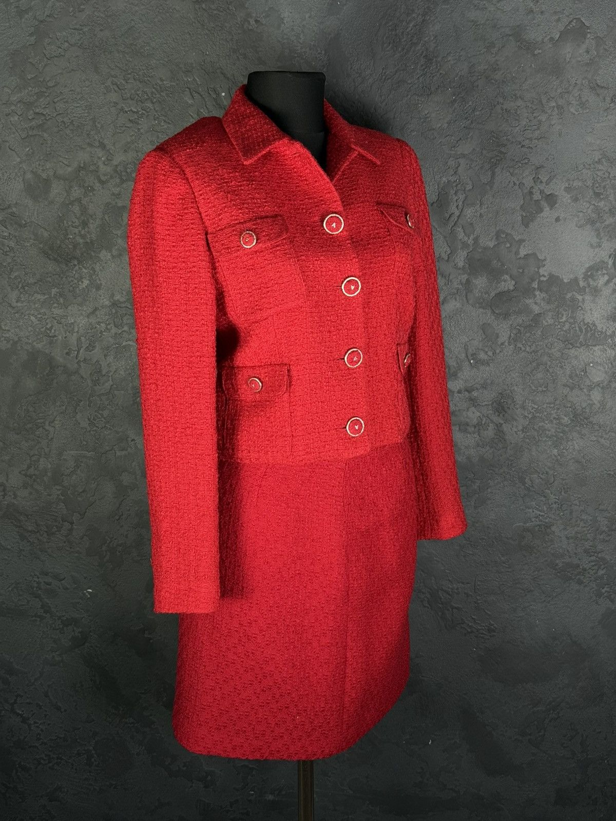 Vintage Archive!! VERSACE Classic V2 80s Red Skirt Jacket Suit Wool Size M / US 6-8 / IT 42-44 - 3 Thumbnail