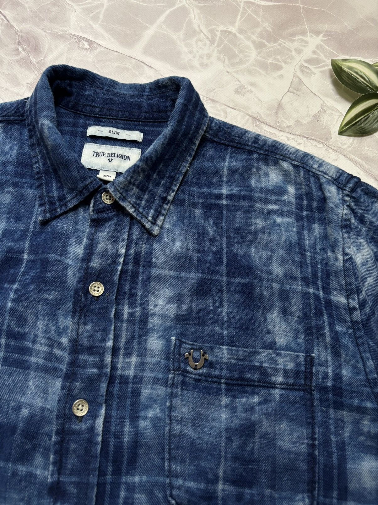 True Religion True Religion Acid Wash Navy Plaid Short Sleeve Shirt Mens M Size US M / EU 48-50 / 2 - 3 Thumbnail