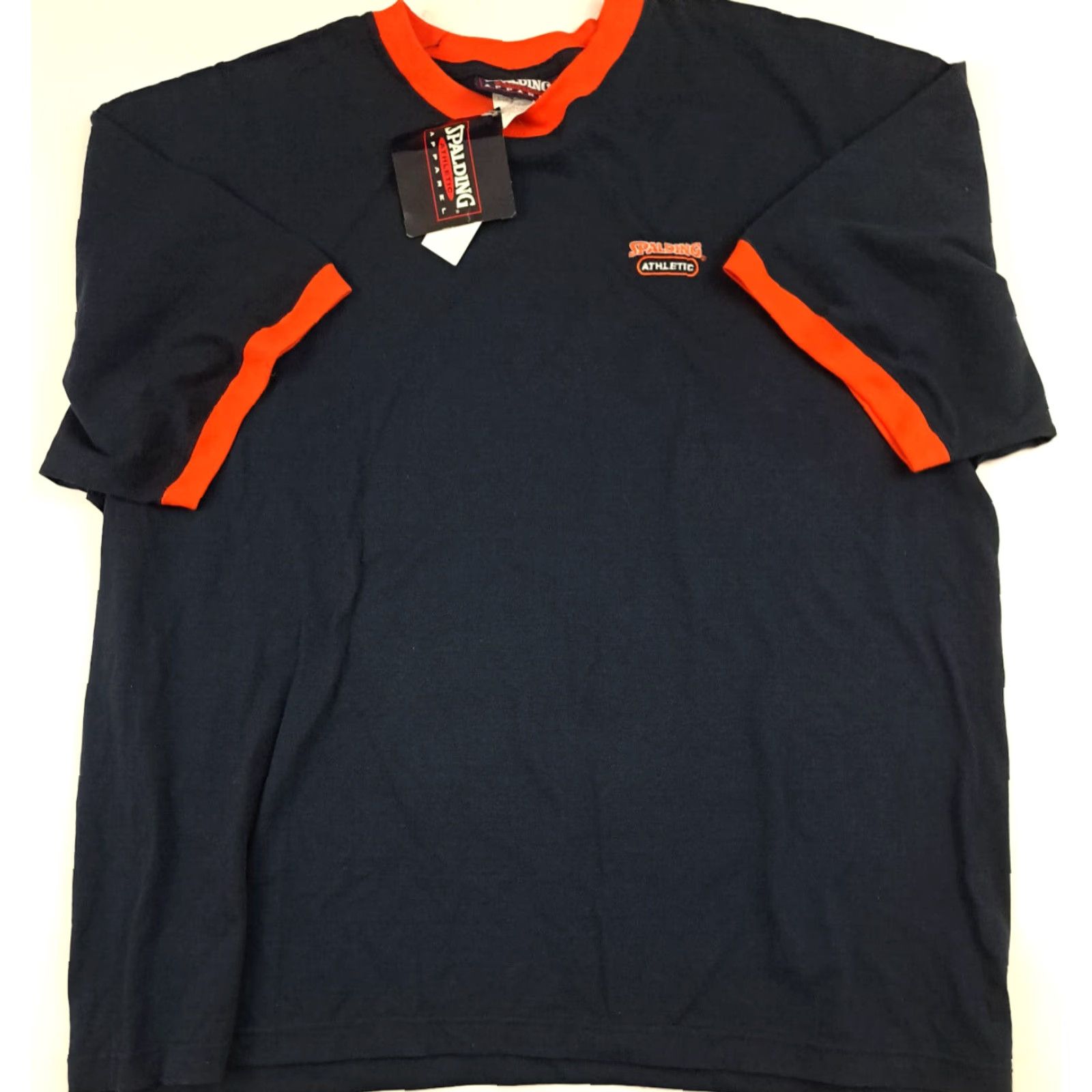 Spalding VINTAGE Spalding Athletic Sports Shirt Navy Orange Trim 2XL NWT Mens Short Sleeve T-Shirt - Orange, Navy, Solid, Athletic Fit Size US XXL / EU 58 / 5 - 4 Thumbnail