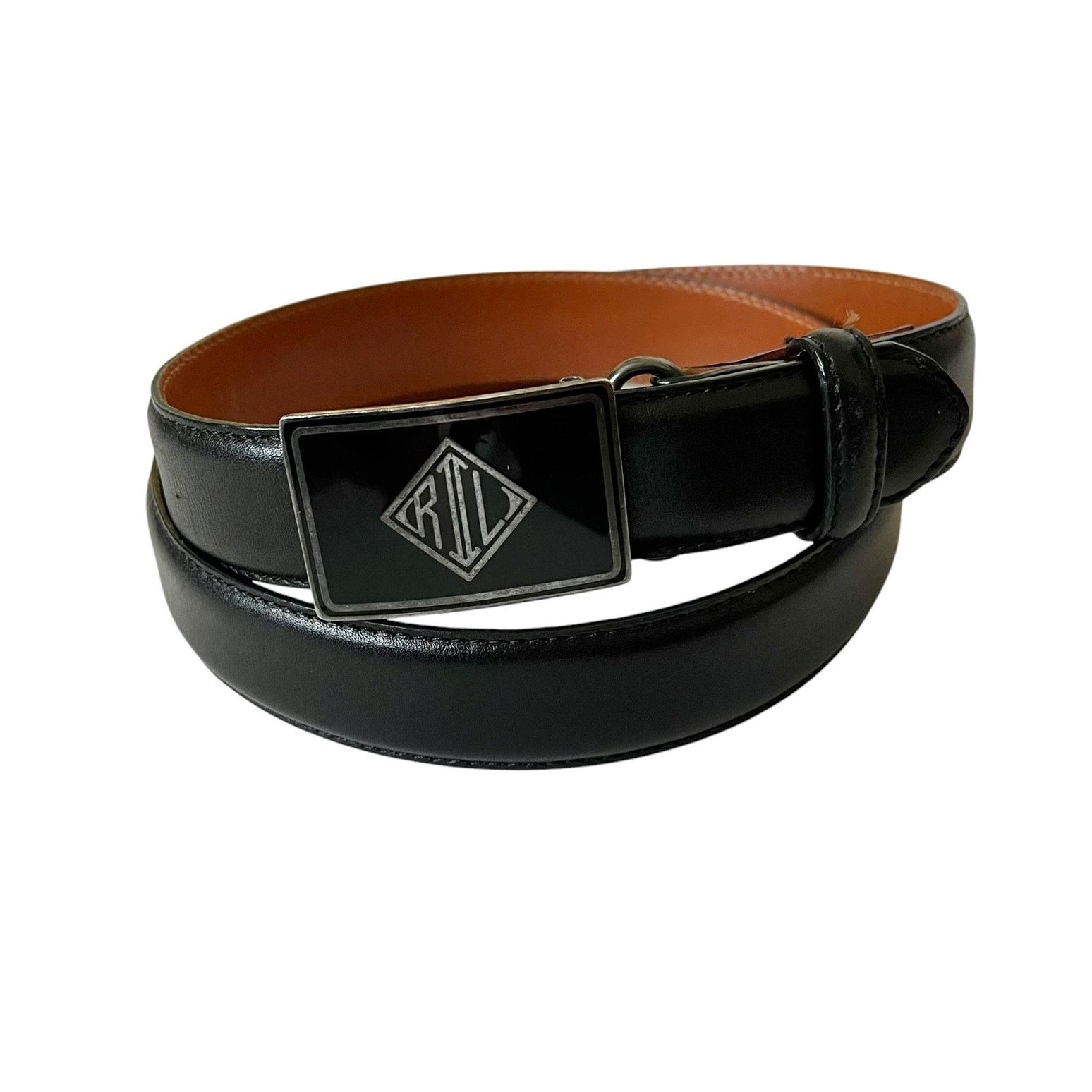 Ralph Lauren Ralph Lauren Art Deco Monogram Buckle Black Leather Belt Size ONE SIZE - 1 Thumbnail