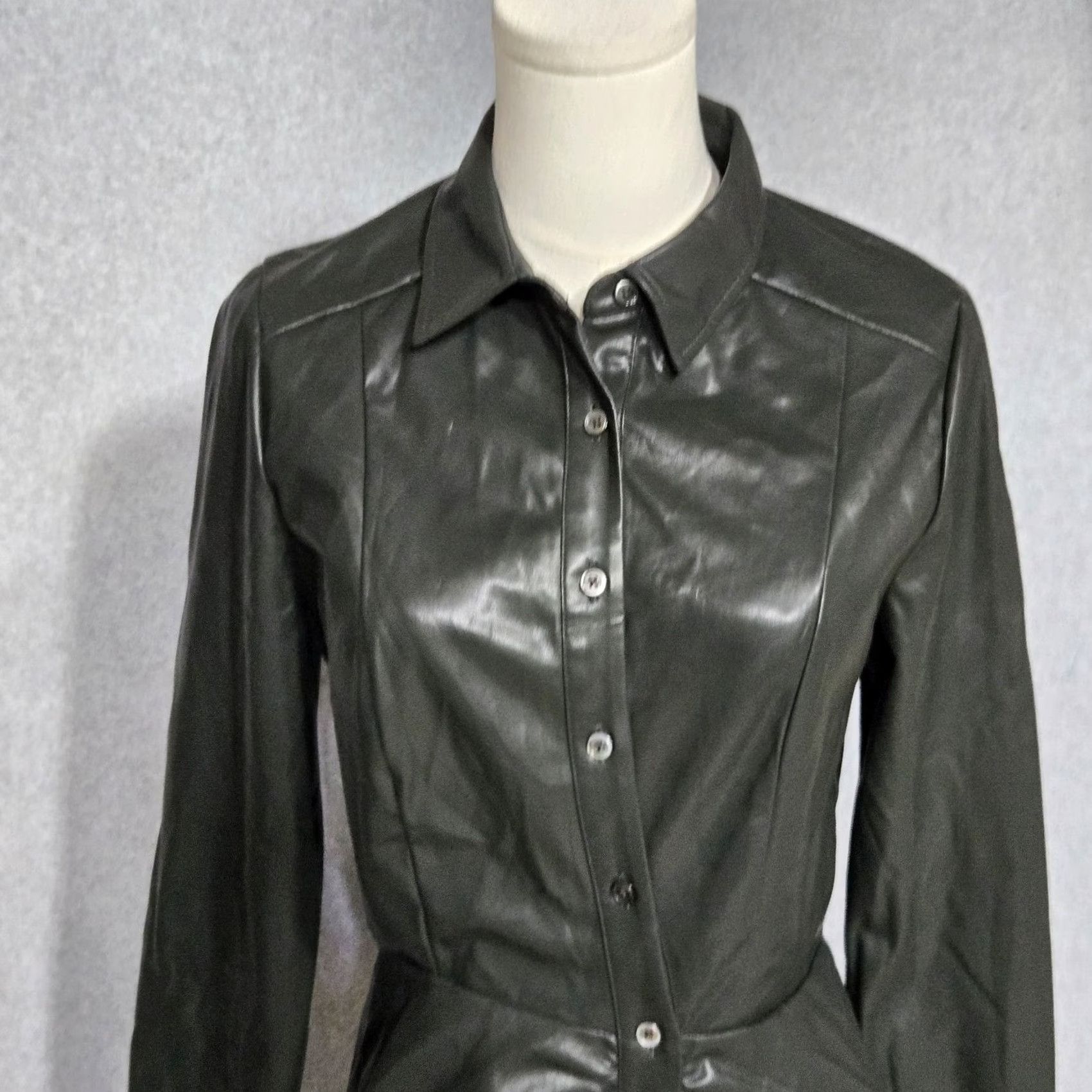 Anthropologie Anthropologie current air dress Leather Button Up Midi Green Womens Small Size S / US 4 / IT 40 - 3 Thumbnail