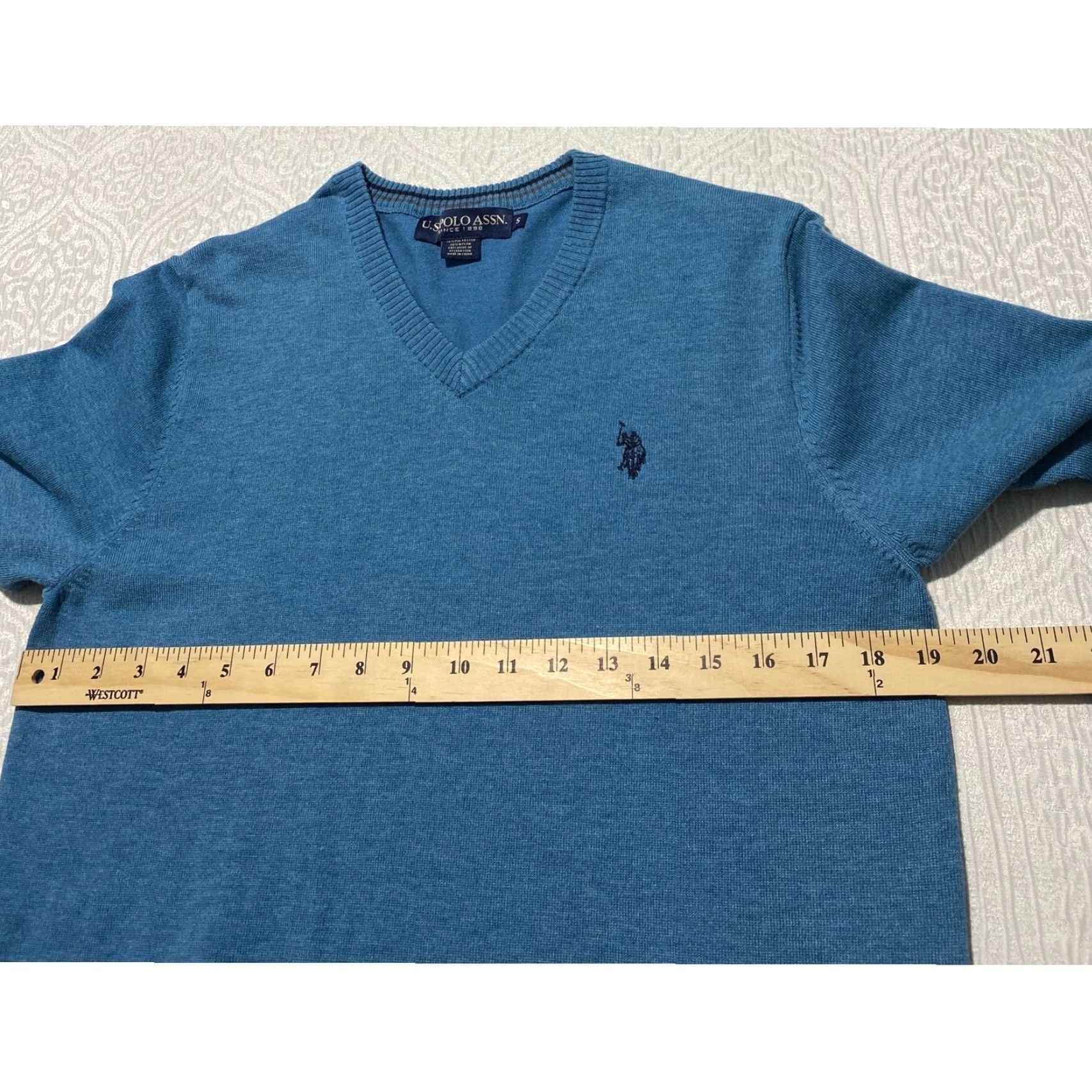 U.S. Polo Assn. US Polo Assn Mens Sweater V-Neck Heathered Blue S Embroidered Logo Long Sleeve Size US S / EU 44-46 / 1 - 6 Thumbnail