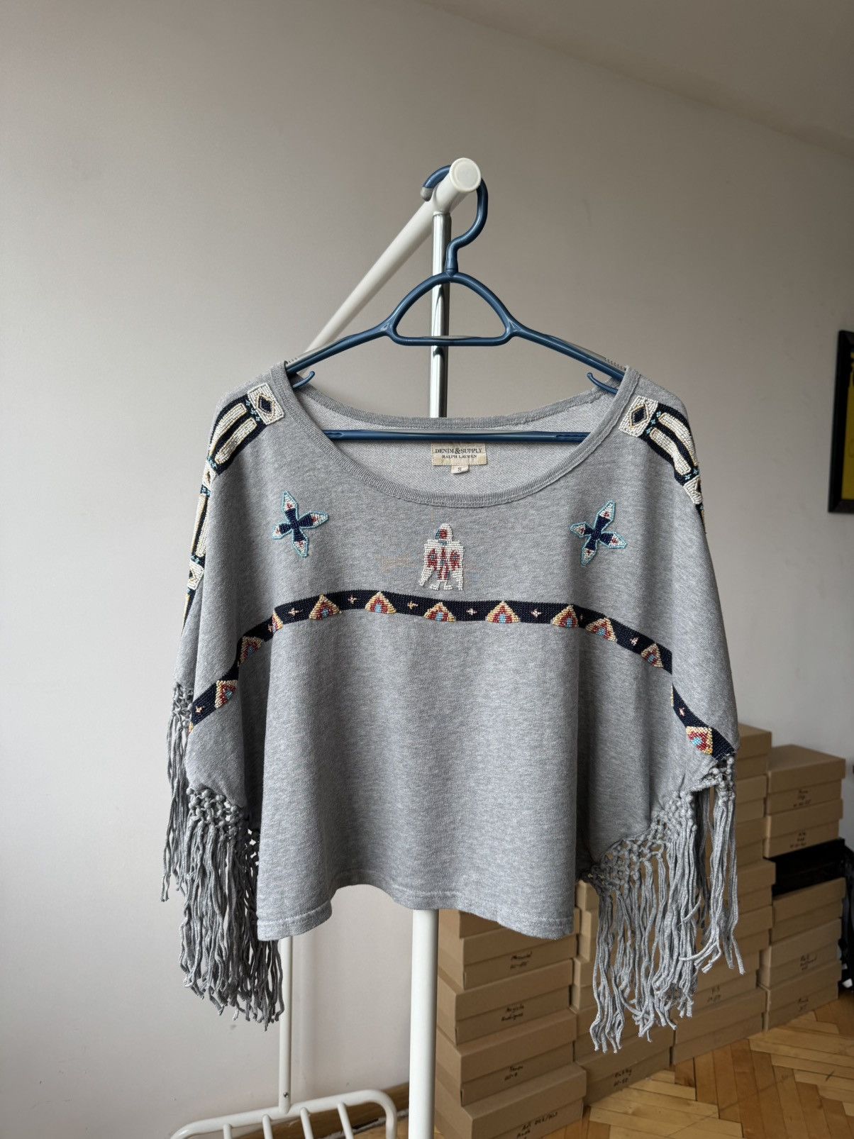 RL Denim & Supply Native American Beaded Fringe Crochet Top