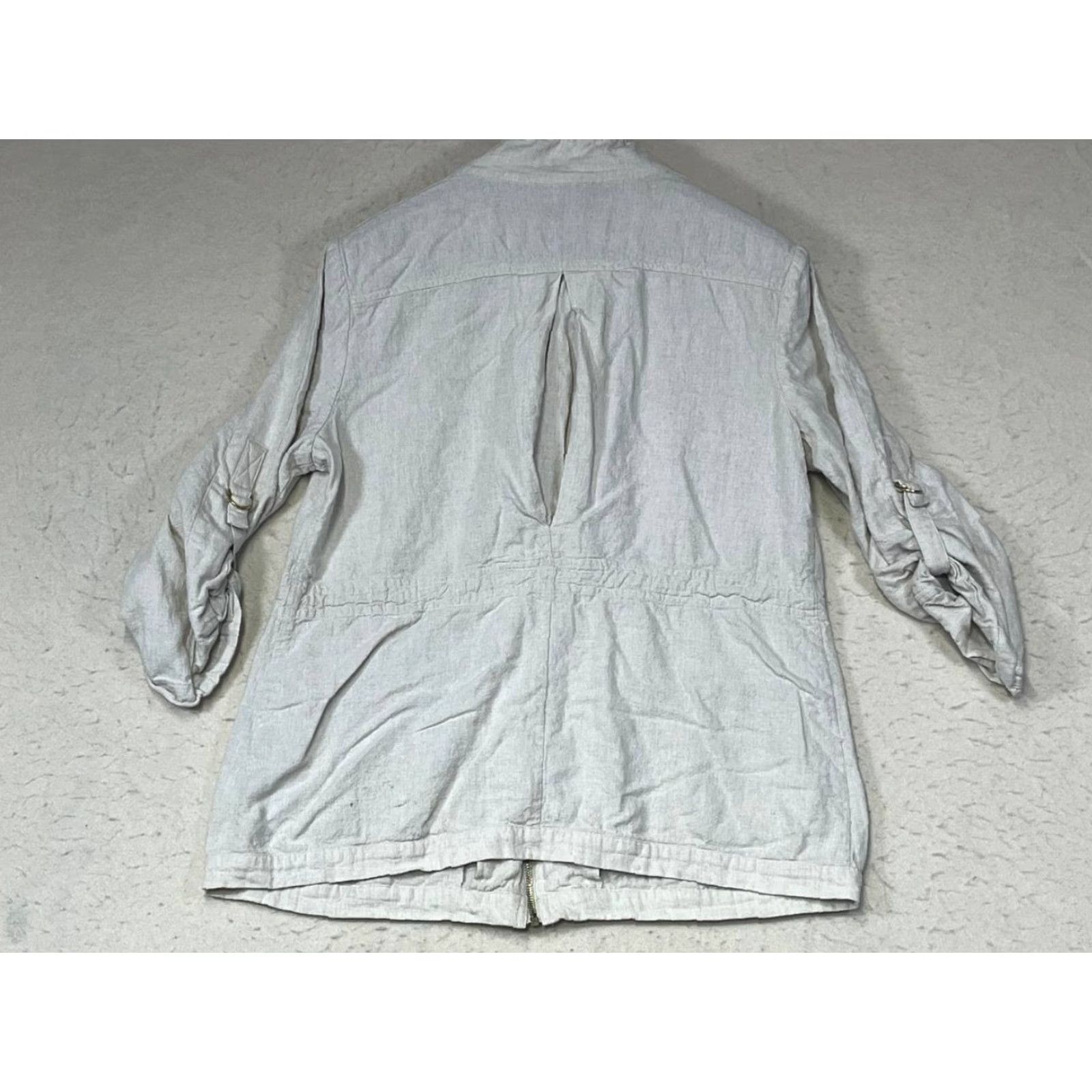Vintage Marc New York Linen Blend Jacket Drawstring Women Beige XL Mid-Length Long Sleeve Zip Pocket 80s 90s Bohemian Classic Linen blazer Size XL / US 12-14 / IT 48-50 - 2 Thumbnail