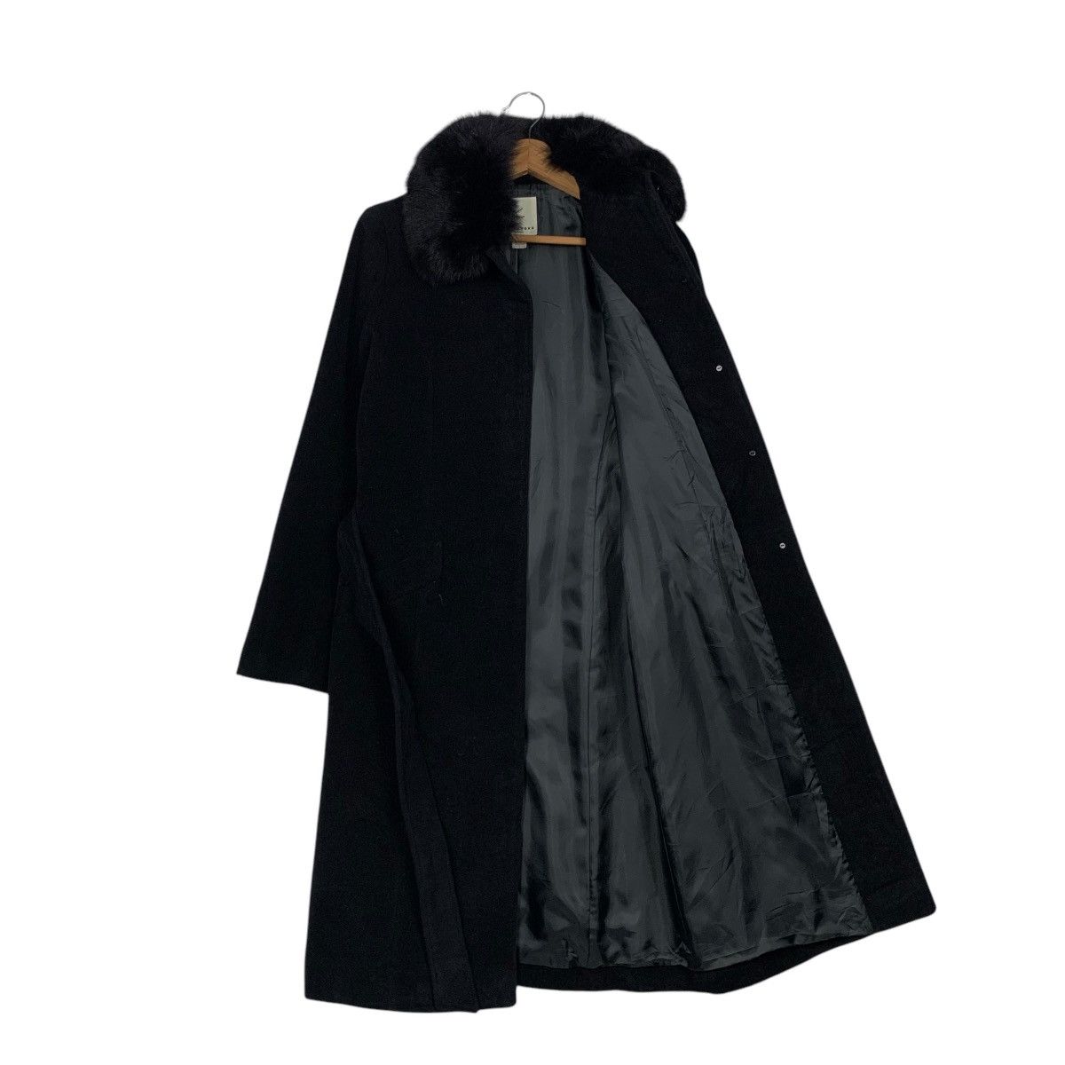 Japanese Brand KUMIKYOKU Neck Fur Pure New Wool Belted Long Coat #2114-C93 Size S / US 4 / IT 40 - 10 Thumbnail