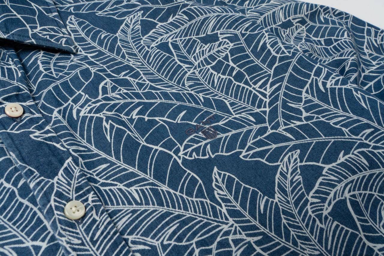 Gant 🔵 GANT Seasonal Indigo Blue Leaf Print Long Sleeve shirt Size US XL / EU 56 / 4 - 6 Thumbnail
