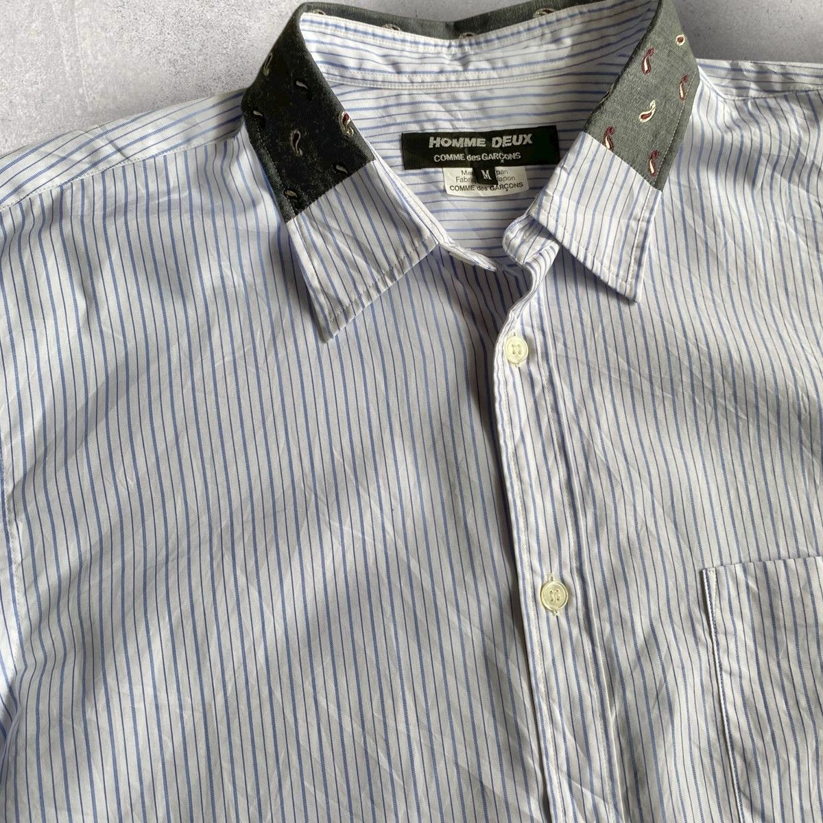 Comme des Garcons Homme Deux Paisley Patch Collar Stripe Shirt Size US M / EU 48-50 / 2 - 1 Thumbnail