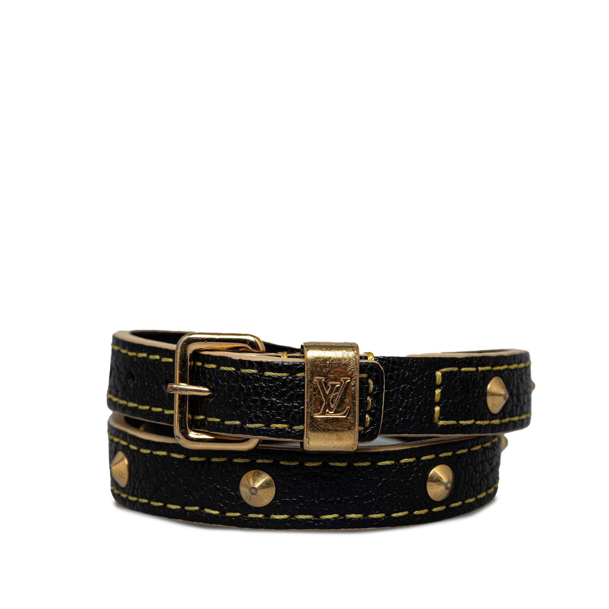 image of Louis Vuitton Studded Suhali Double Wrap Bracelet in Black, Women's