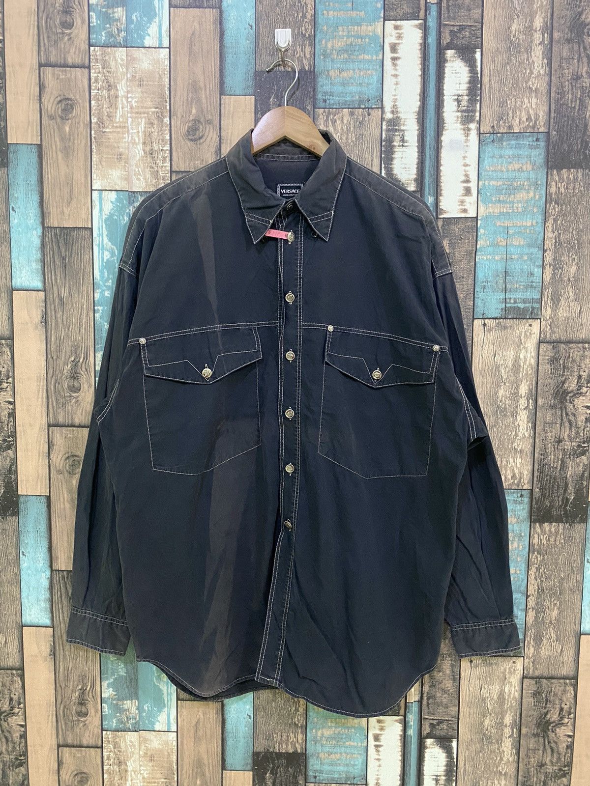 Versace × Vintage Vintage Versace Jeans Couture Sun Faded Button Up Shirt Size US L / EU 52-54 / 3 - 1 Thumbnail