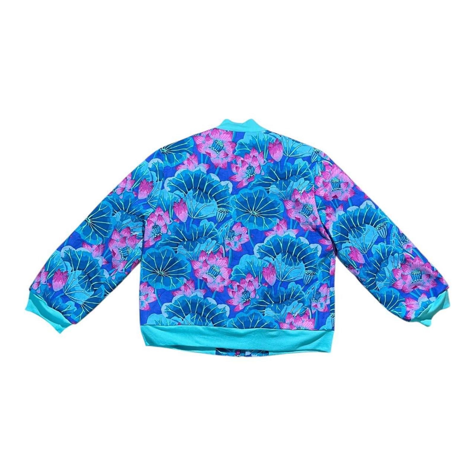 Other Vintage 80s Floral Teal Cotton Bomber Jacket Size M / US 6-8 / IT 42-44 - 2 Thumbnail