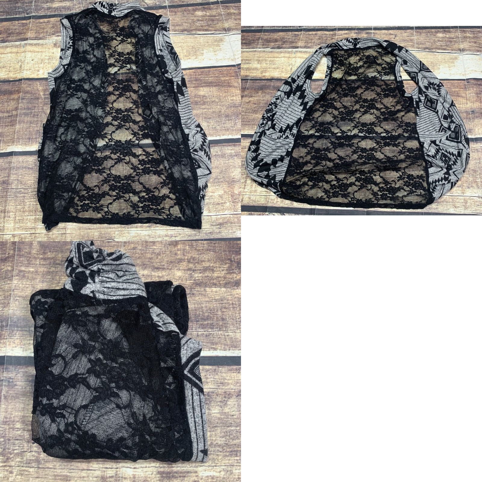 Vintage VINTAGE Woman's Sleeveless Open Cardigan Black Gray Lace Back Size Small Pockets Cardigan Women Sleeveless Open-Knit Casual Size S / US 4 / IT 40 - 8 Thumbnail