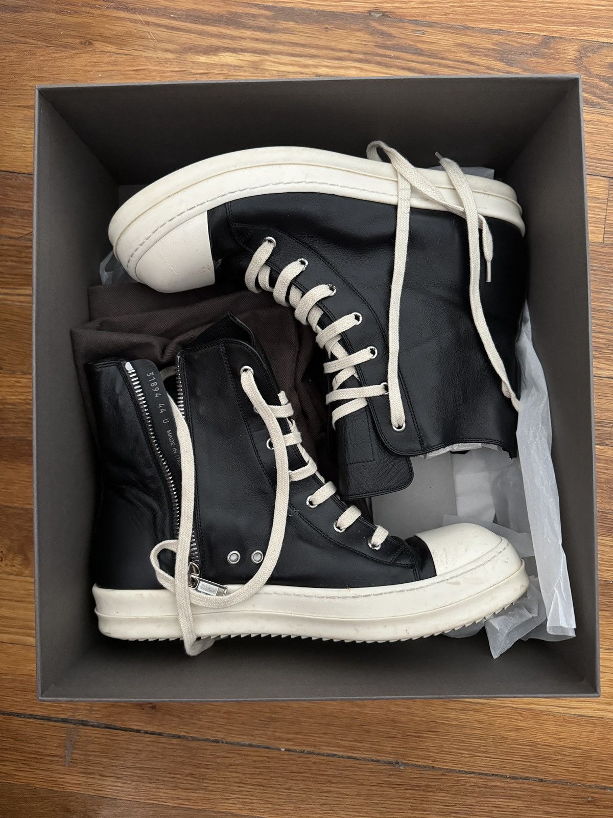 Rick Owens Rick Owen’s OG Black Calfskin High Sneakers Size US 10.5 / EU 43-44 - 1 Thumbnail