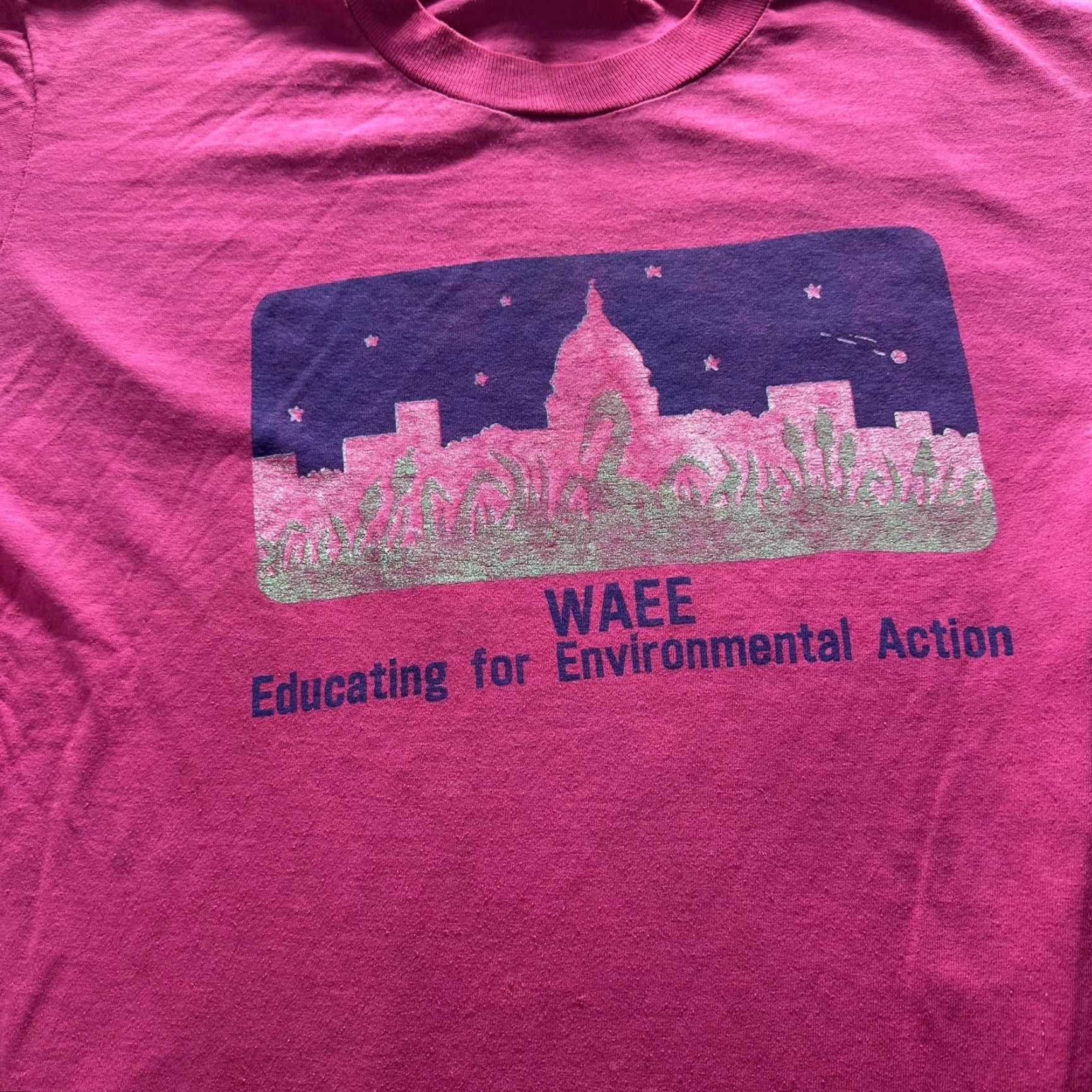 Pinko VINTAGE WAEE Shirt Mens Large Pink City Nature Graphic Tee 90s SS Mens Size US L / EU 52-54 / 3 - 2 Thumbnail