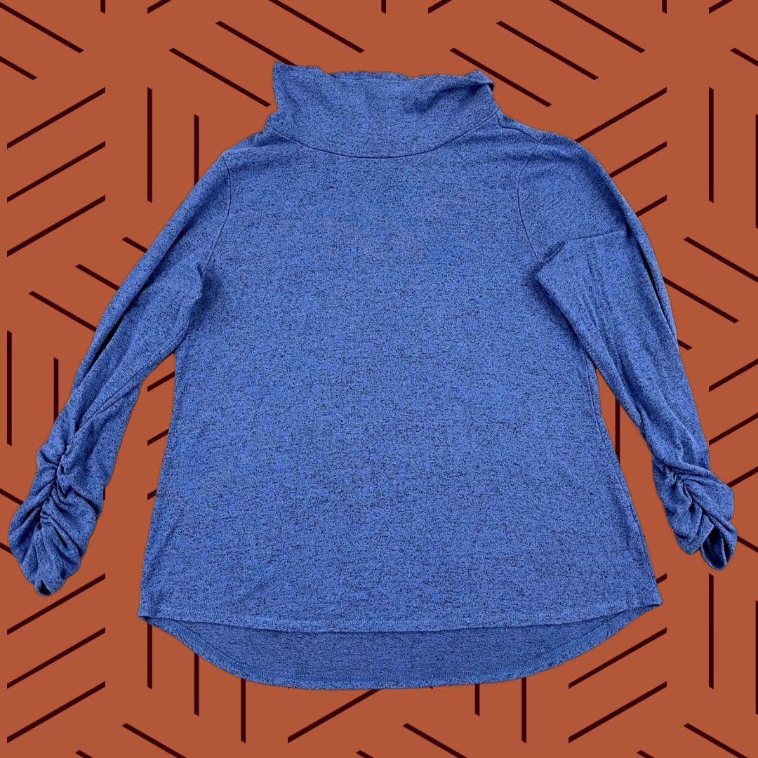 Habitat HABITAT Clothes To Live Shirt Women Large Blue Mock Cinched Sleeves Sweatshirt Size L / US 10 / IT 46 - 1 Thumbnail