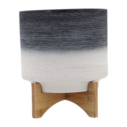 Designer × Homemade CERAMIC 10" PLANTER ON WOODEN STAND, GRAY Size US L / EU 52-54 / 3 - 2 Thumbnail