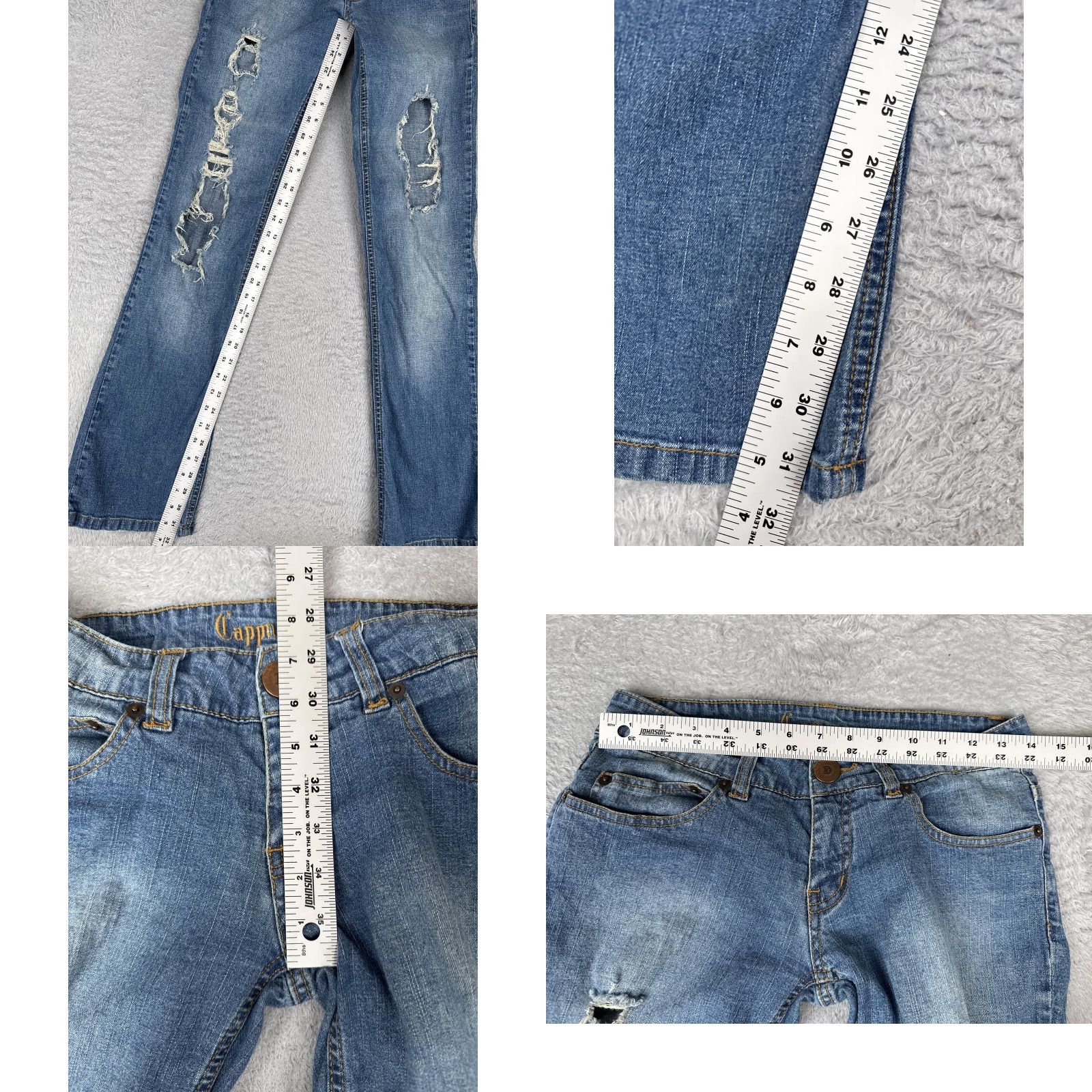 Vintage Cappuccino Jeans Bootcut Juniors 7 Blue Med Wash Low Rise Stretch Ripped Embroidered Back Pockets 5-Pocket Denim Casual Pants Womens Size 28" / US 6 / IT 42 - 8 Thumbnail