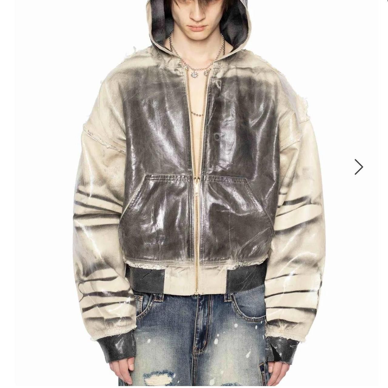 Racer Worldwide Waxed denim jacket in heavy-washed and dyed beige 
