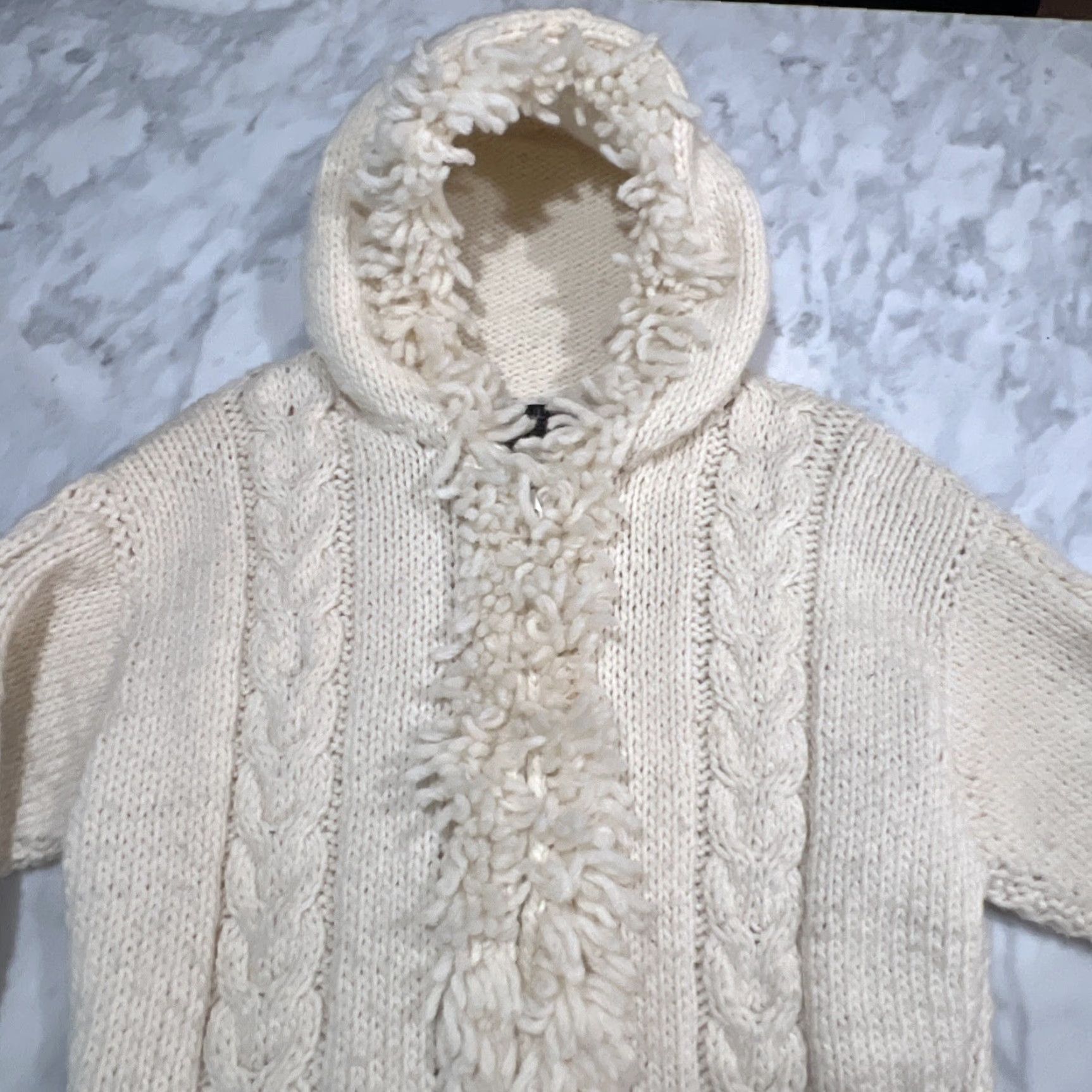 Native VINTAGE Native Knit Hood Full Zip Wool Sweater Women M Chunky Fisherman Fringe Size M / US 6-8 / IT 42-44 - 4 Thumbnail