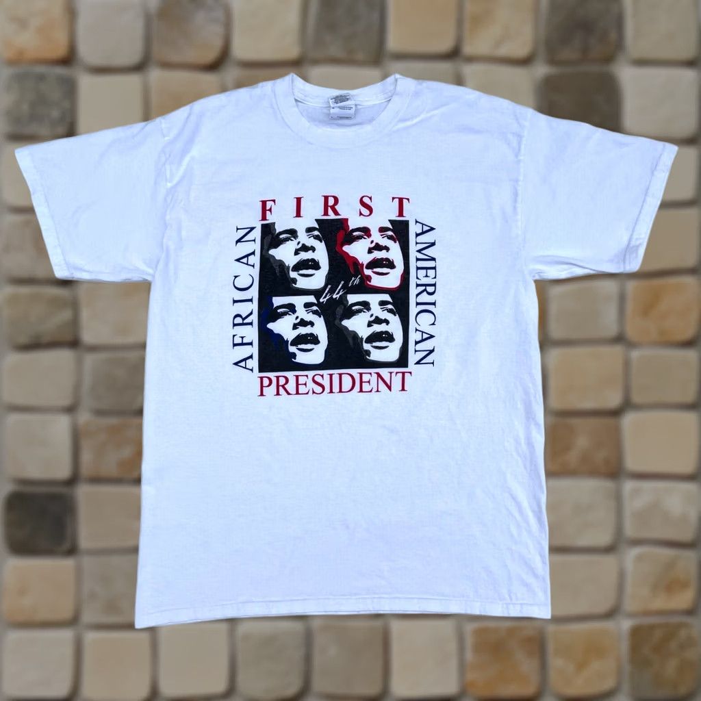Gildan Obama First African American President T-shirt Unisex Adult L White Gildan Heavy Cotton Shirt USA Size US L / EU 52-54 / 3 - 1 Thumbnail