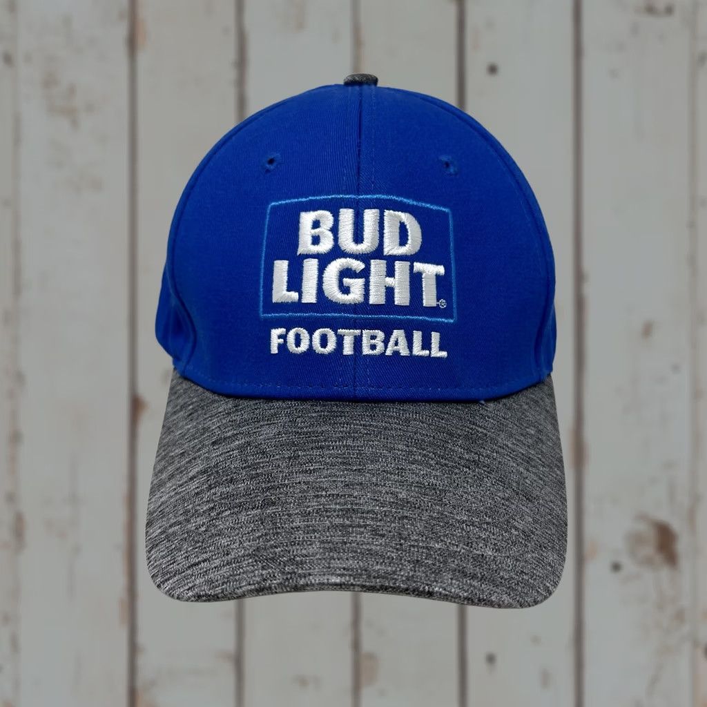 Vintage Bud Light Football Hat Adult Snapback Blue Gray Solid Beer Cap Cotton Adjustable Mens Size ONE SIZE - 1 Thumbnail