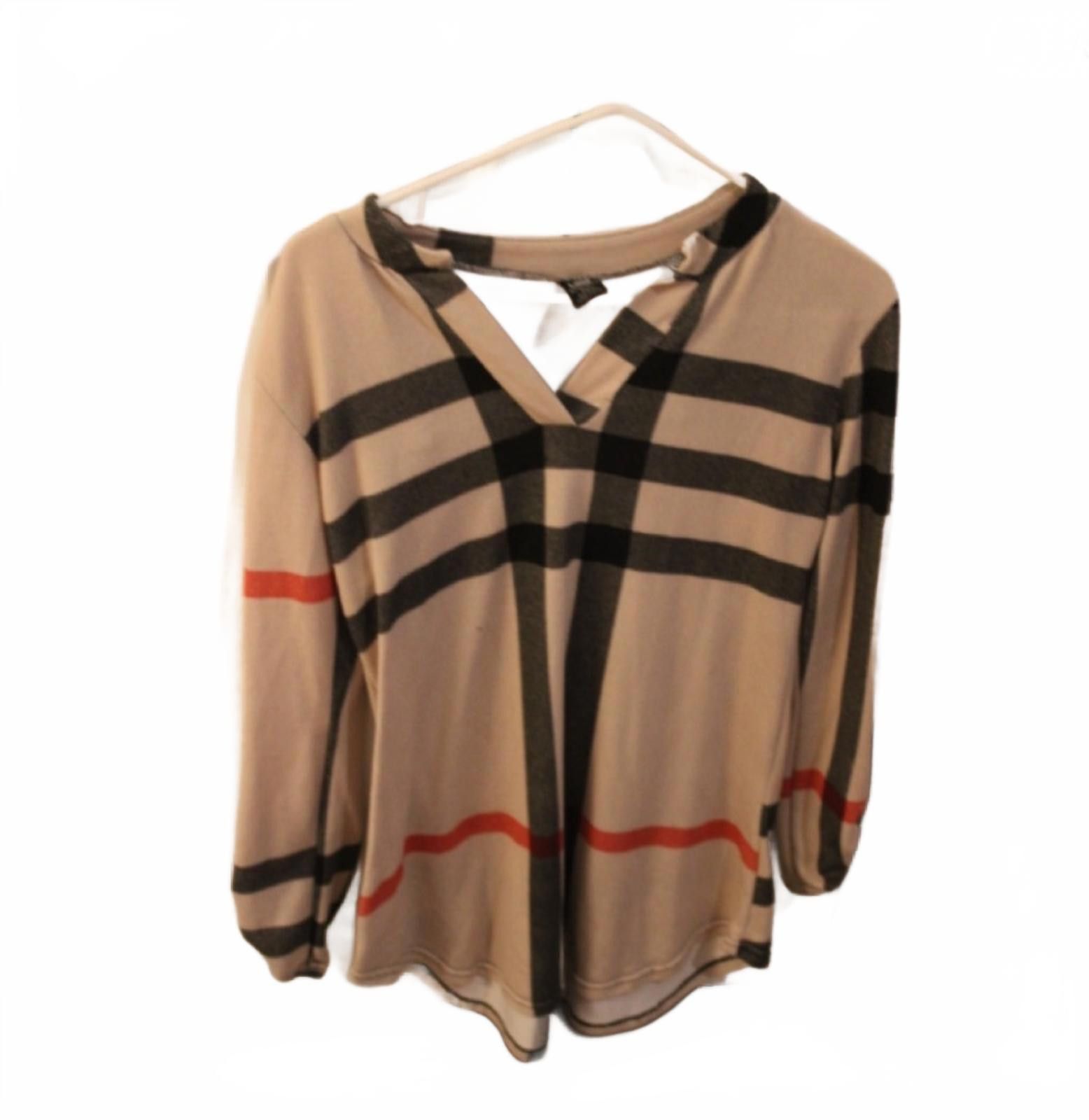 Lilly Dache Lildy Long Sleeve Beige Plaid Patterned Blouse Women's S/M Size S / US 4 / IT 40 - 1 Thumbnail