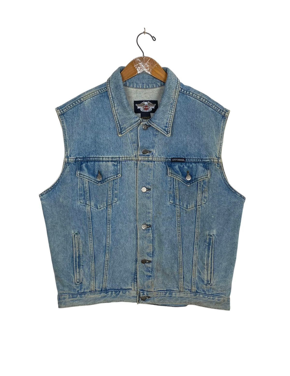 Harley Davidson Vintage Harley Davidson Denim Trucker Vest Big Logo Canada Size US L / EU 52-54 / 3 - 4 Thumbnail