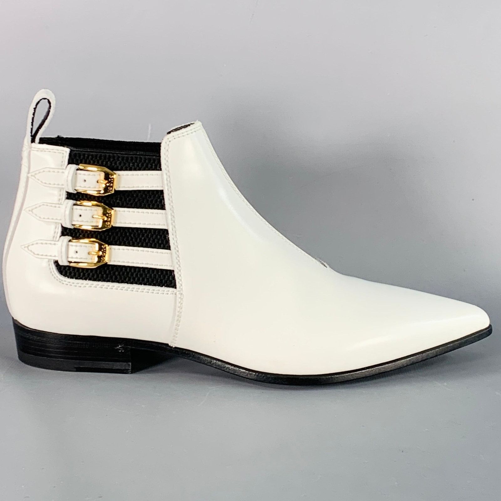 Gucci White Black Gold Leather Pointed Toe Pull On Ankle Boots Size US 7.5 / IT 37.5 - 2 Thumbnail