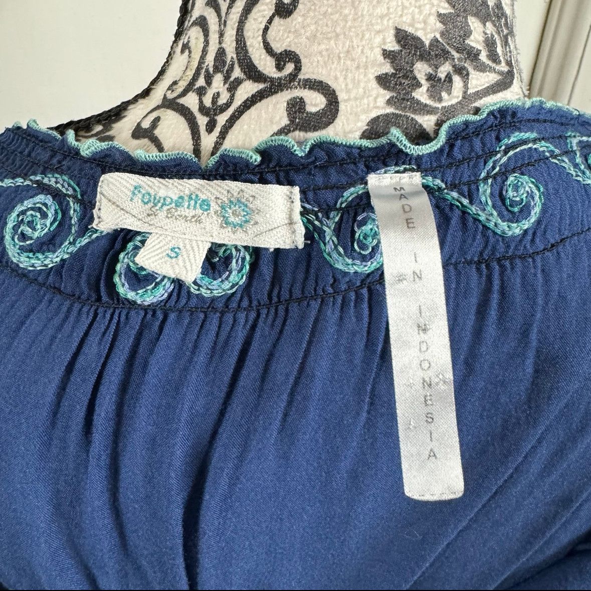 Poupette St Barth Poupette St. Barth Blue Embroidered Mini Dress off the shou Size S / US 4 / IT 40 - 8 Thumbnail