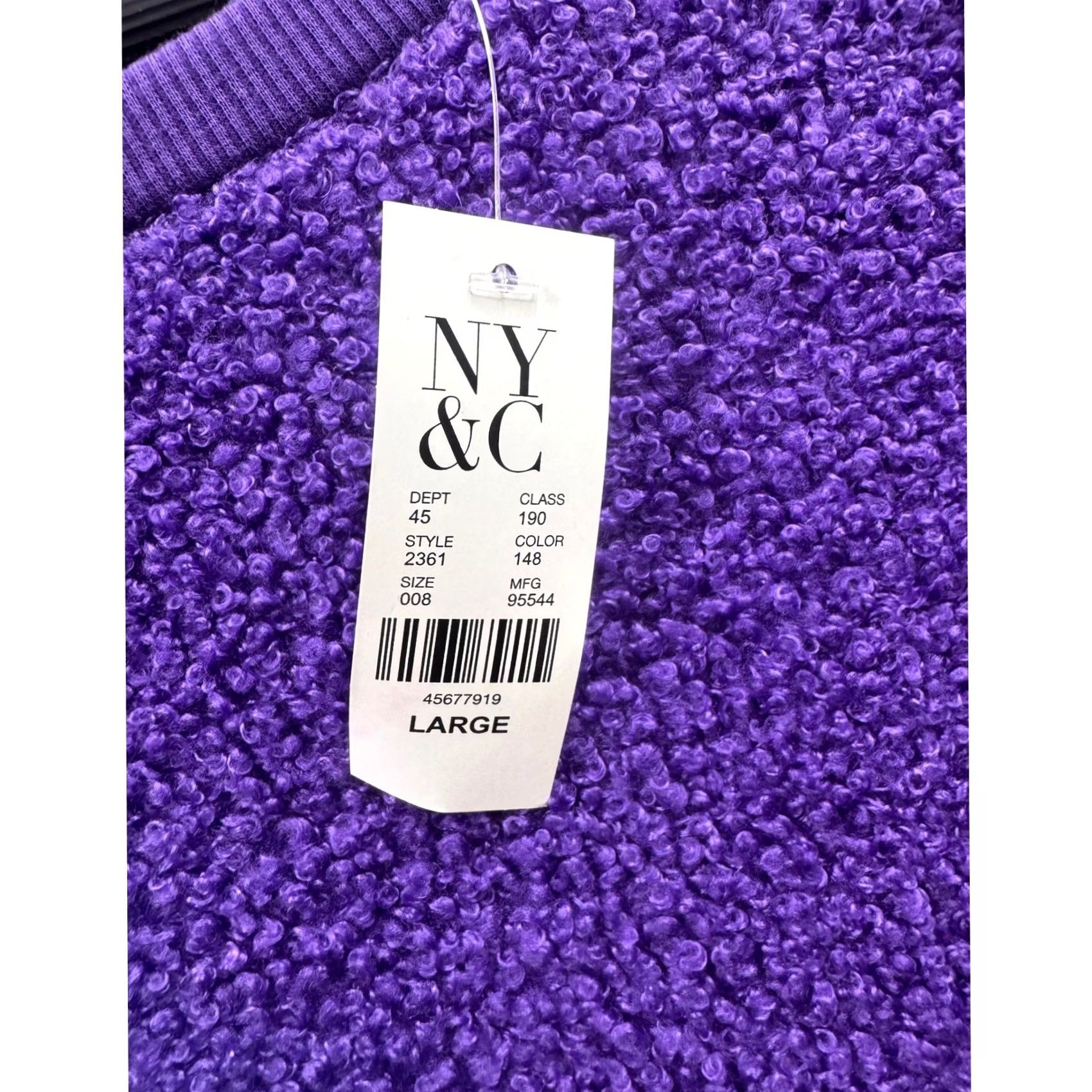 Vintage New York & Company Sweatshirt Womens Purple Boucle Sherpa Pullover Large NWT Size L / US 10 / IT 46 - 7 Thumbnail