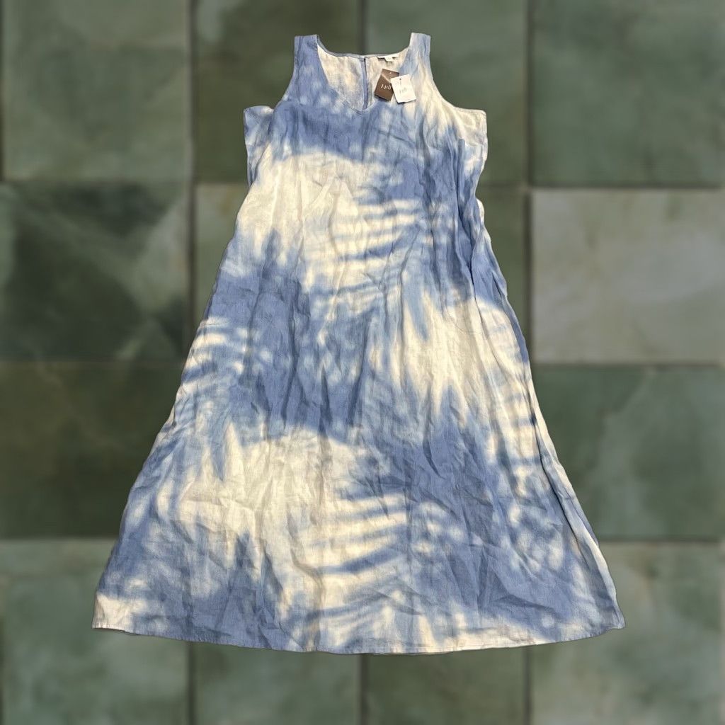 J. Jill VINTAGE J. Jill Linen Sheath Dress Sz L Women's Sleeveless Midi Tie-Dye Blue White Casual Party Size L / US 10 / IT 46 - 1 Thumbnail