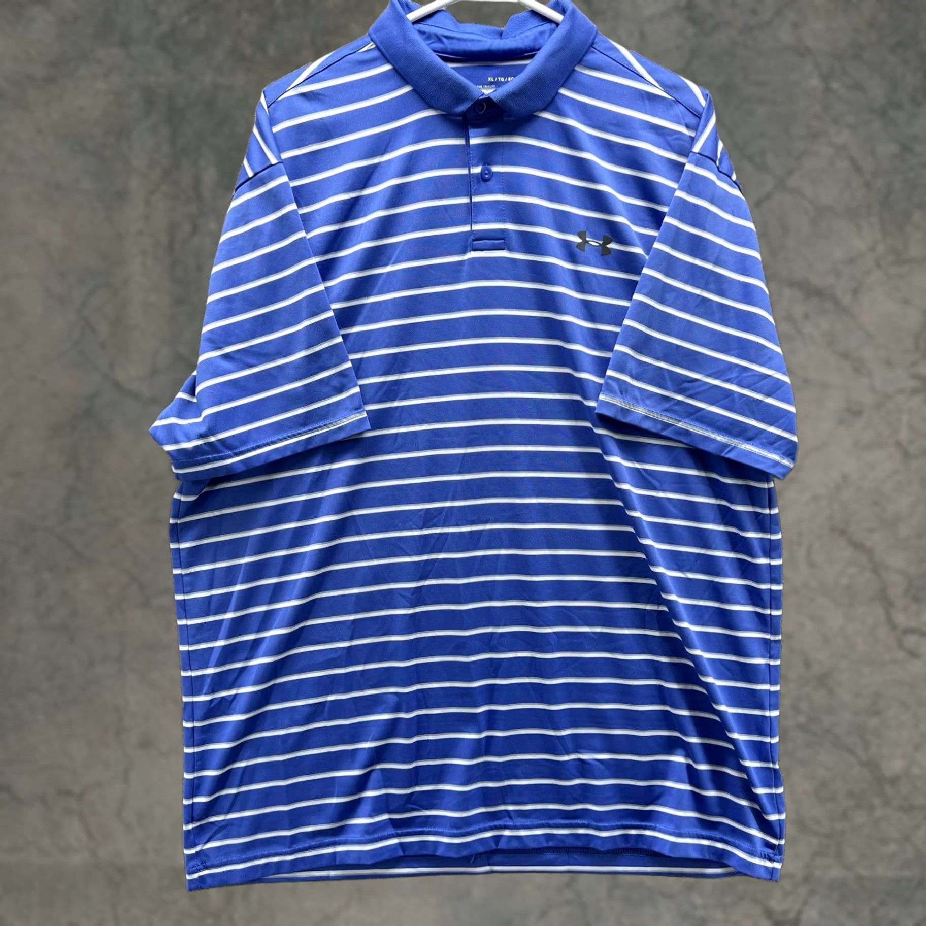 Under Armour Under Armour HeatGear Polo Shirt Mens XL Blue Stripe Short Sleeve Golf Performance Stretch Shirt Size US XL / EU 56 / 4 - 1 Thumbnail