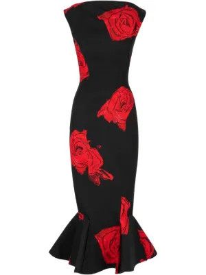 Marni o1w1db10426 Rose-Print Mermaid Dress in Black Size L / US 10 / IT 46 - 1 Thumbnail