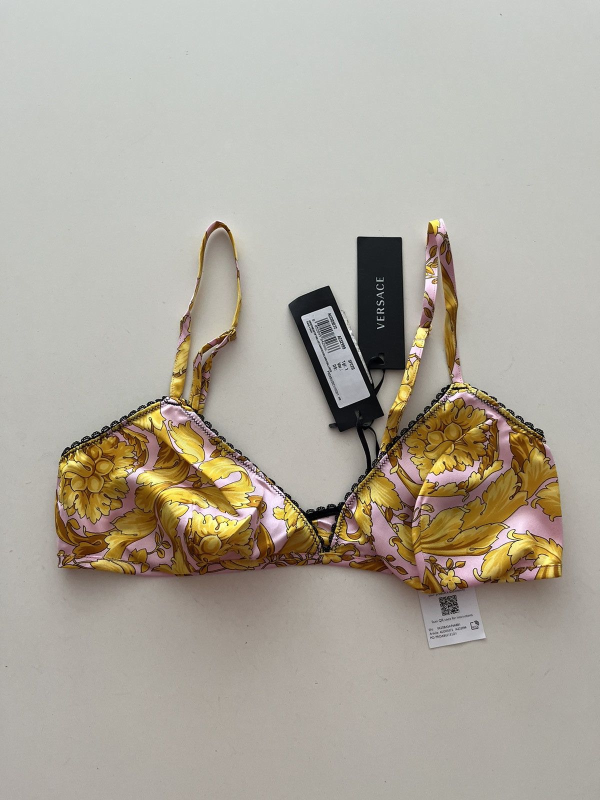 image of NWT - Versace Barocco Silk Bra in Pink, Women's