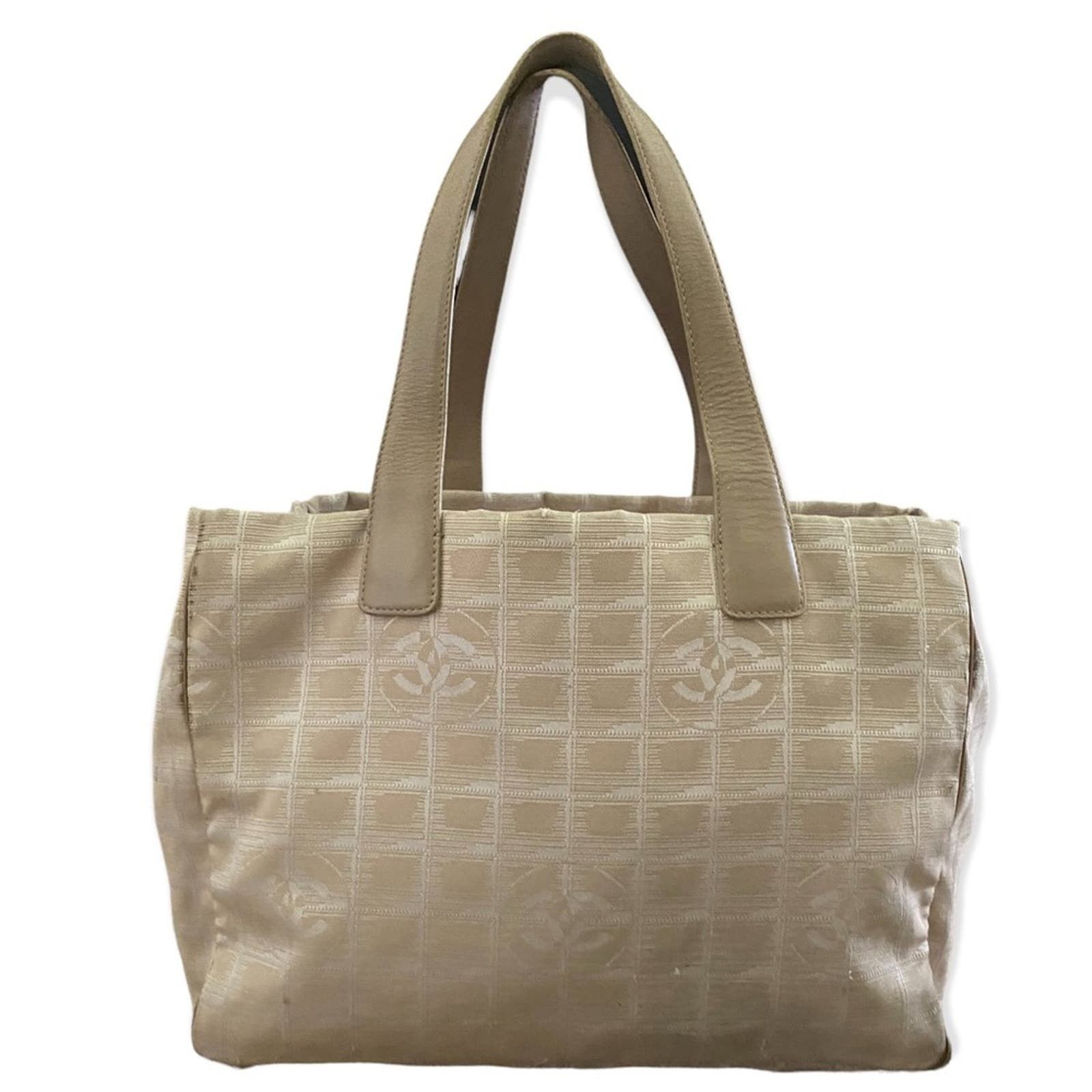 image of Chanel Cc Signature Beige Travel Line Purse Tote in Tan, Women's