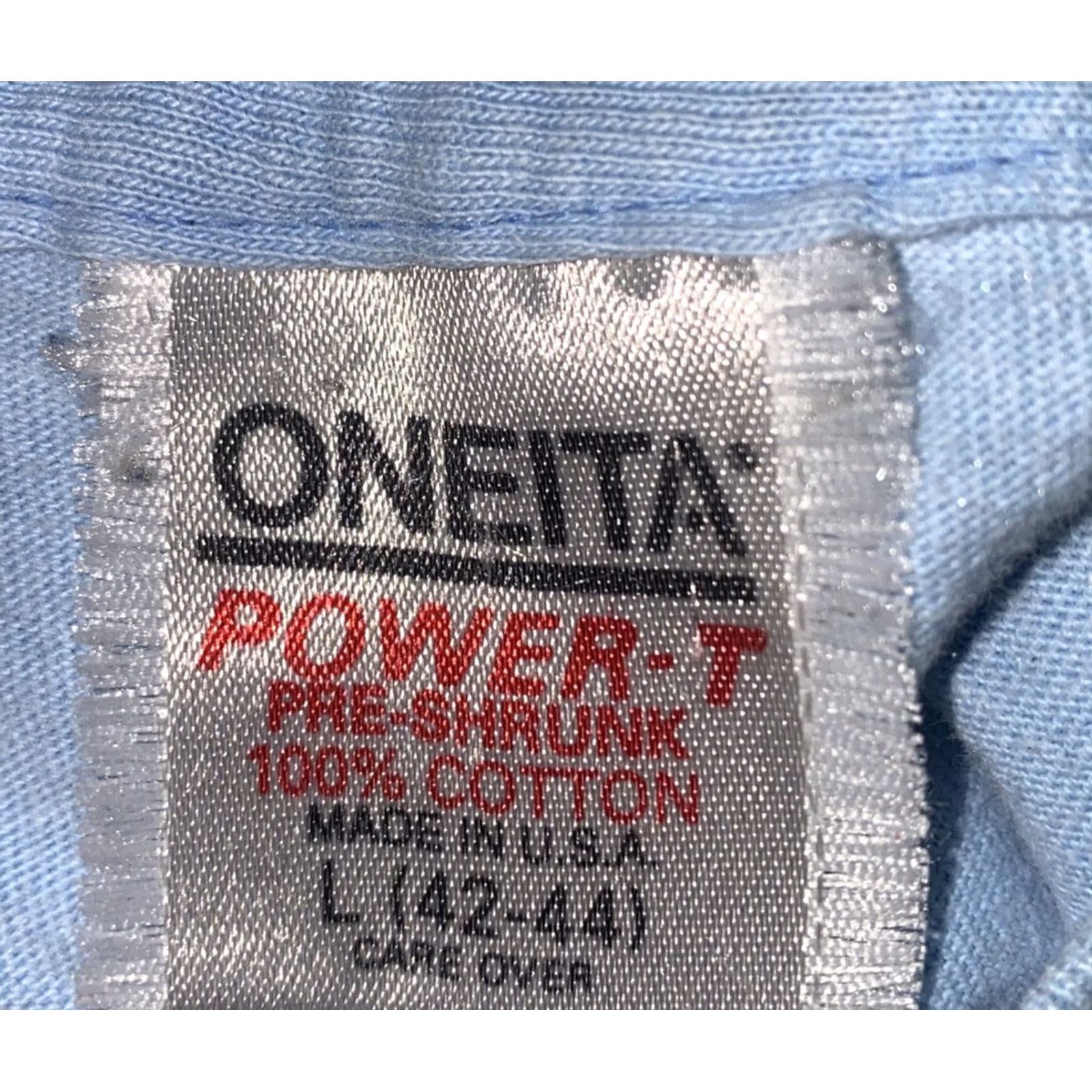 Vintage VINTAGE Oneita Power-T Mens Blue Short Sleeve Graphic T-Shirt L 20 In Armpit Shirt Mens Blue Graphic T-Shirt Size US L / EU 52-54 / 3 - 5 Thumbnail