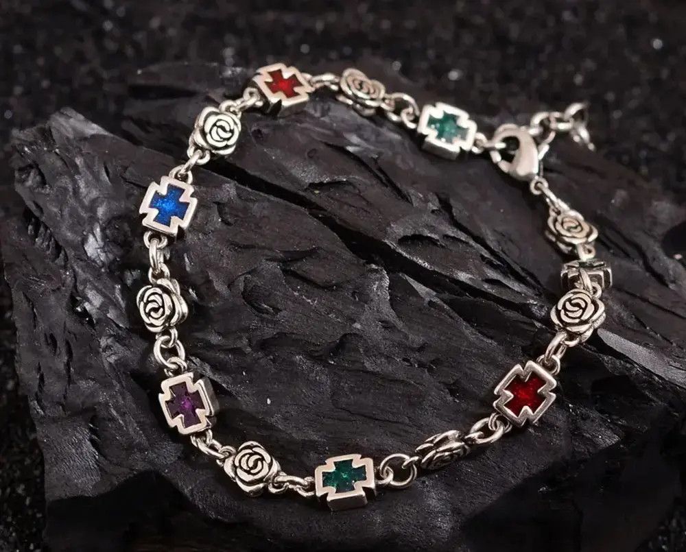 Jewelry Sweet Rose Flower Cross Shiny Colorful Crystal Bracelet Size ONE SIZE - 1 Thumbnail