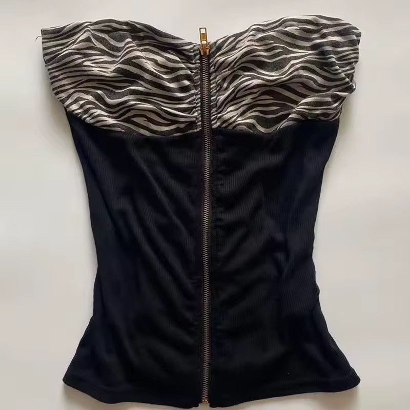 Vintage Tube Y2K Retro Style Zebra Zipper Top T Shirt Size M / US 6-8 / IT 42-44 - 3 Thumbnail