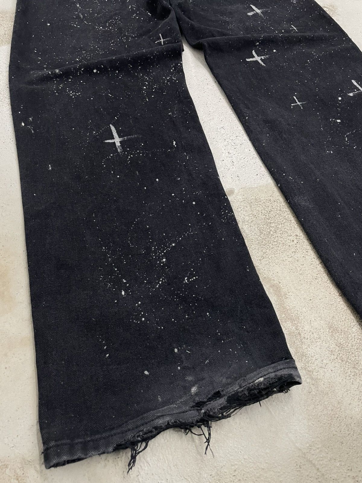 Japanese Brand Wide Distressed Denim Y2K Star Moon Painting Custom Paint Size US 31 - 17 Thumbnail