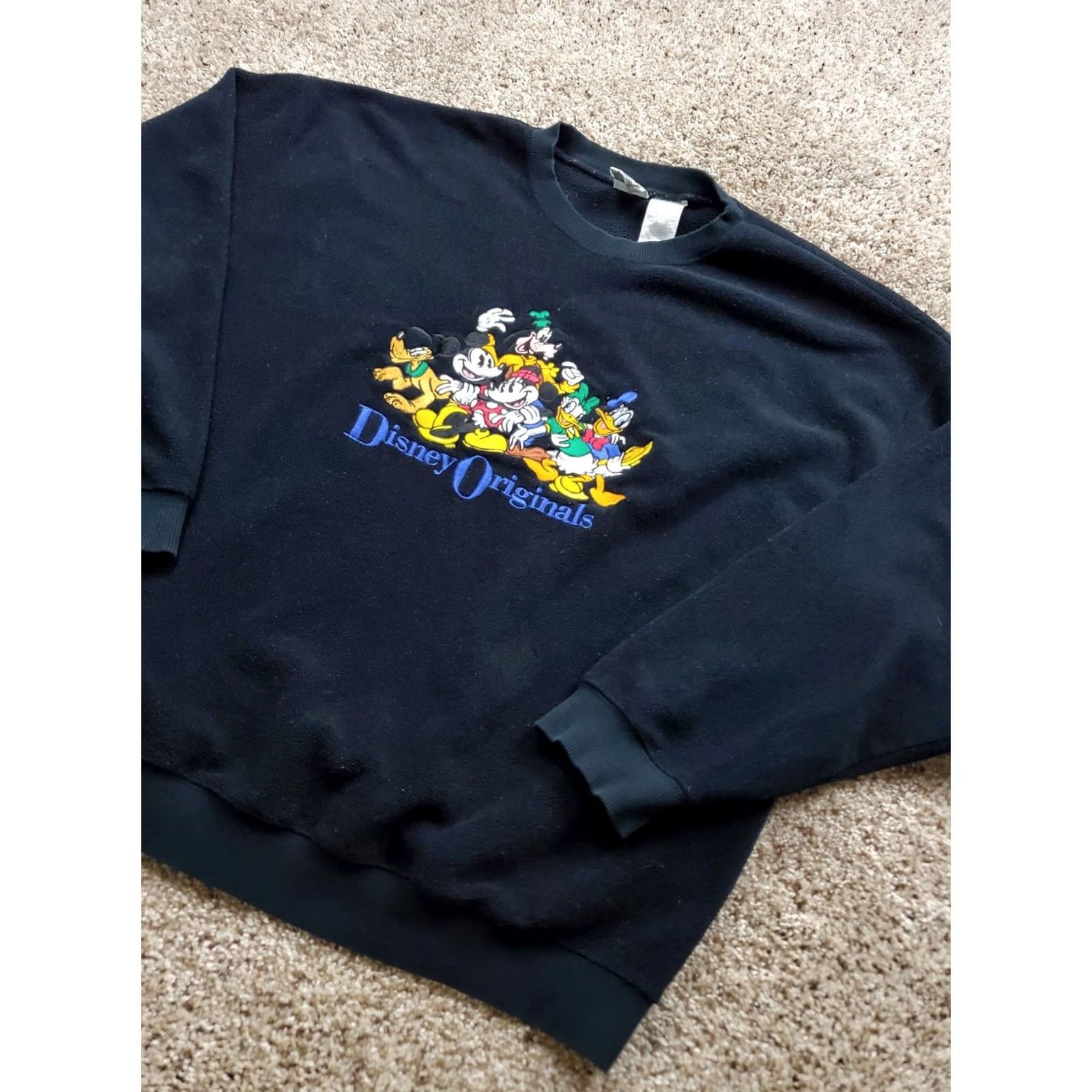 Disney VINTAGE Disney Sweatshirt Men's L Black Crew Neck Long Sleeve Pullover 90s Cartoon Logo Knit Cotton Blend Fleece Size US L / EU 52-54 / 3 - 2 Thumbnail