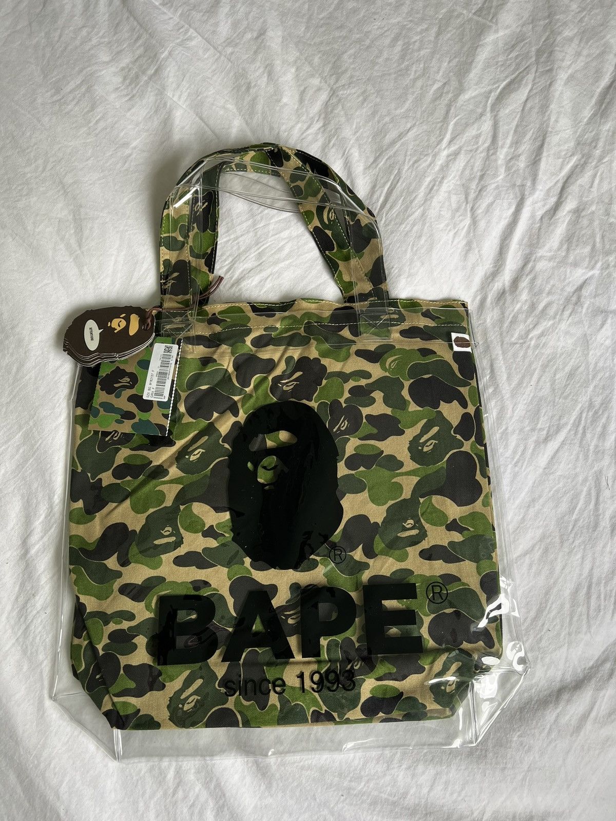 image of Bape Abc Clear Tote Bag in Green, Men's