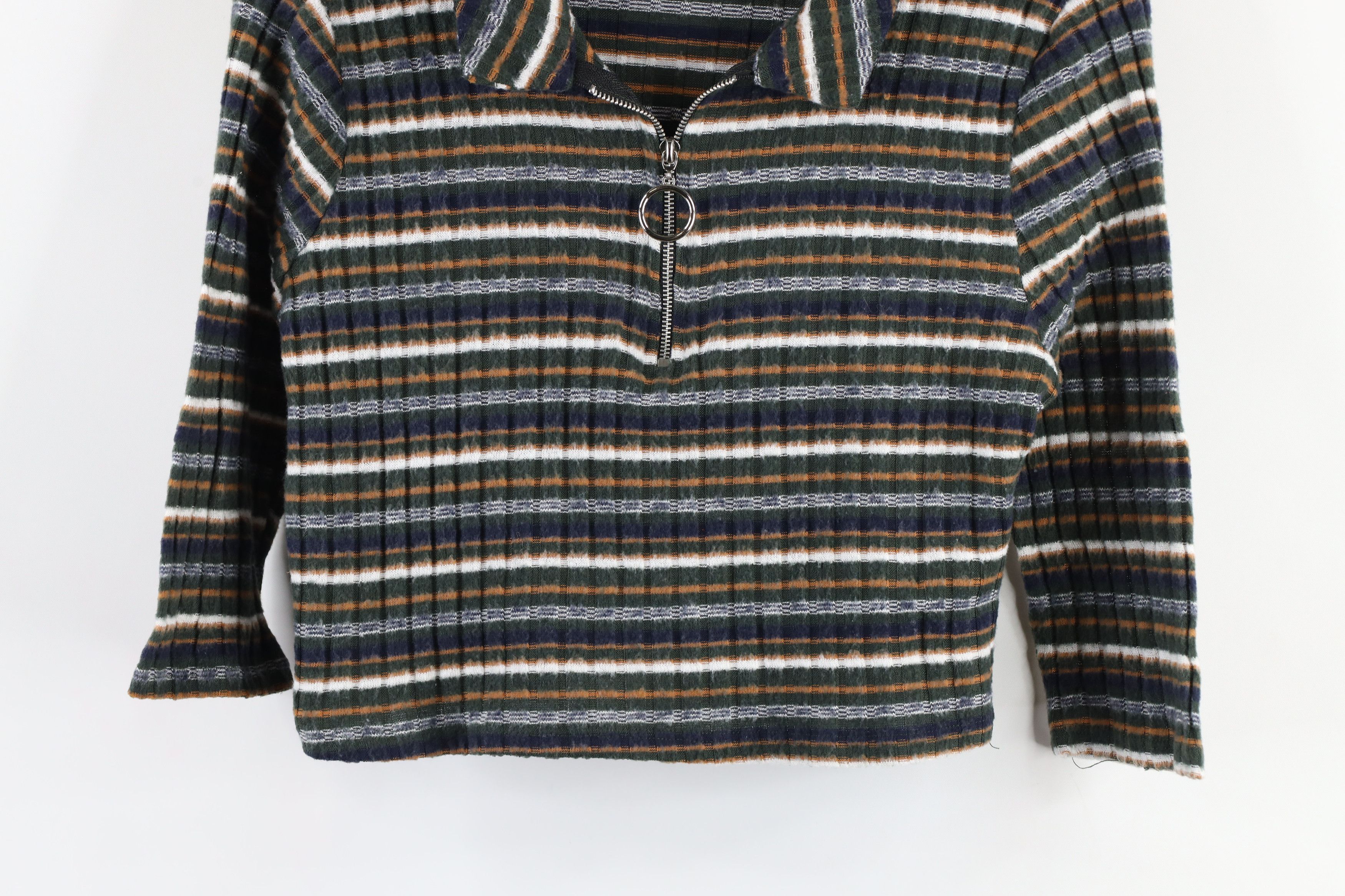 Vintage Y2K Streetwear Ribbed Striped Half Zip Cropped Polo Shirt Size M / US 6-8 / IT 42-44 - 3 Thumbnail