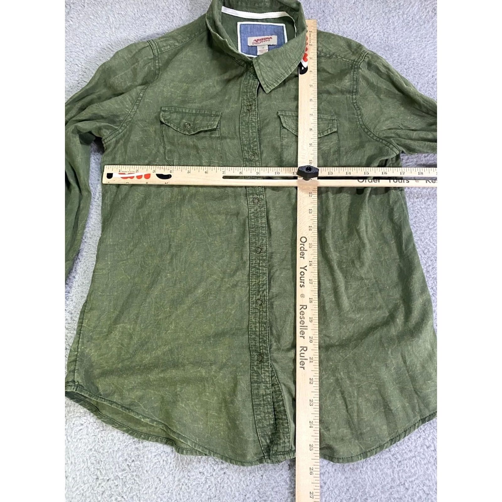Vintage Arizona Jeans Button-Down Shirt Mens Small Green Long Sleeve Solid LS Cotton Size US 29 - 3 Thumbnail
